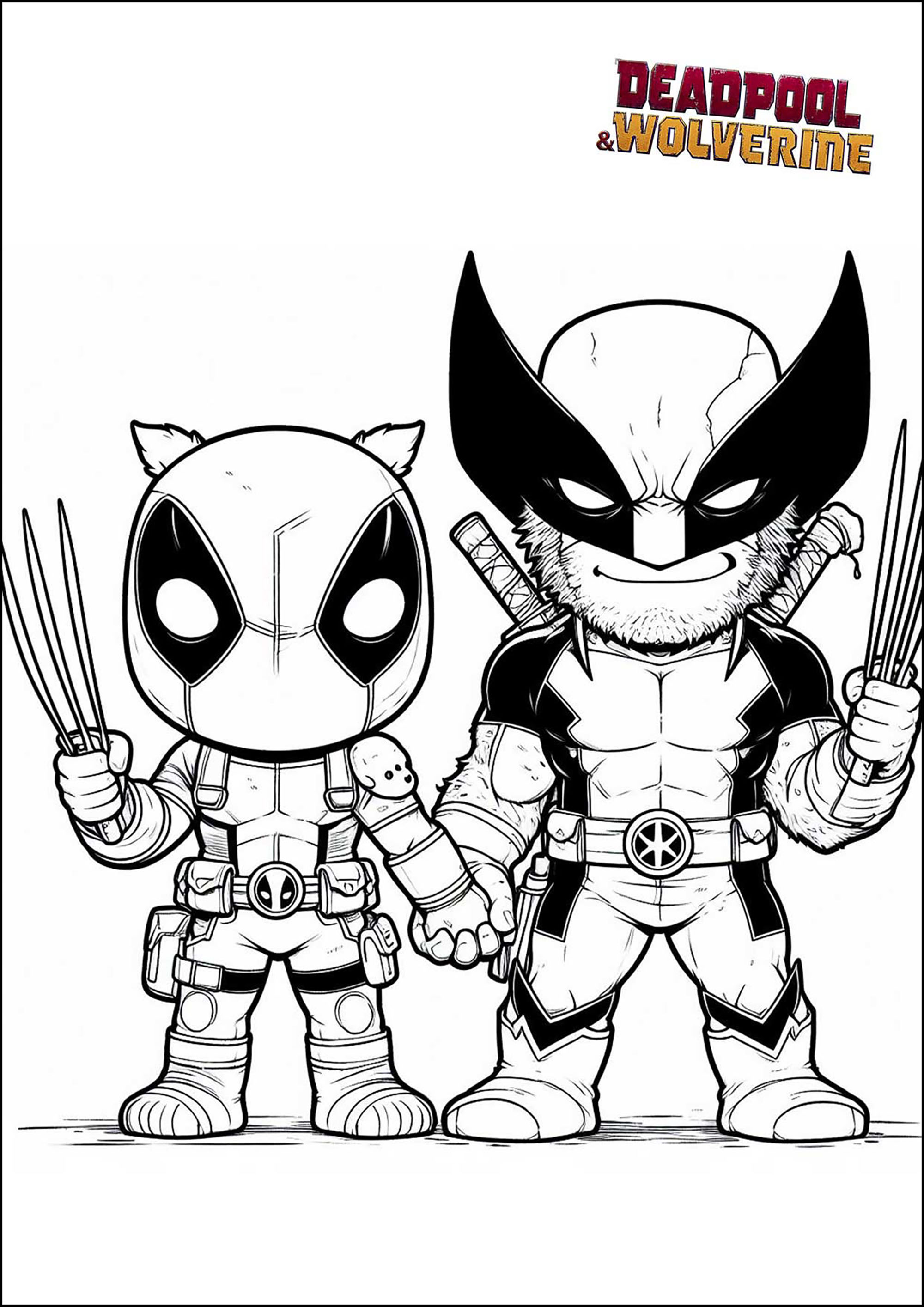 Deadpool and Wolverine: reunited at last - Deadpool Coloring Pages for Kids