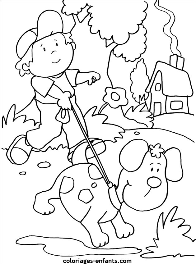 Coloring dog with girl - Dogs Kids Coloring Pages