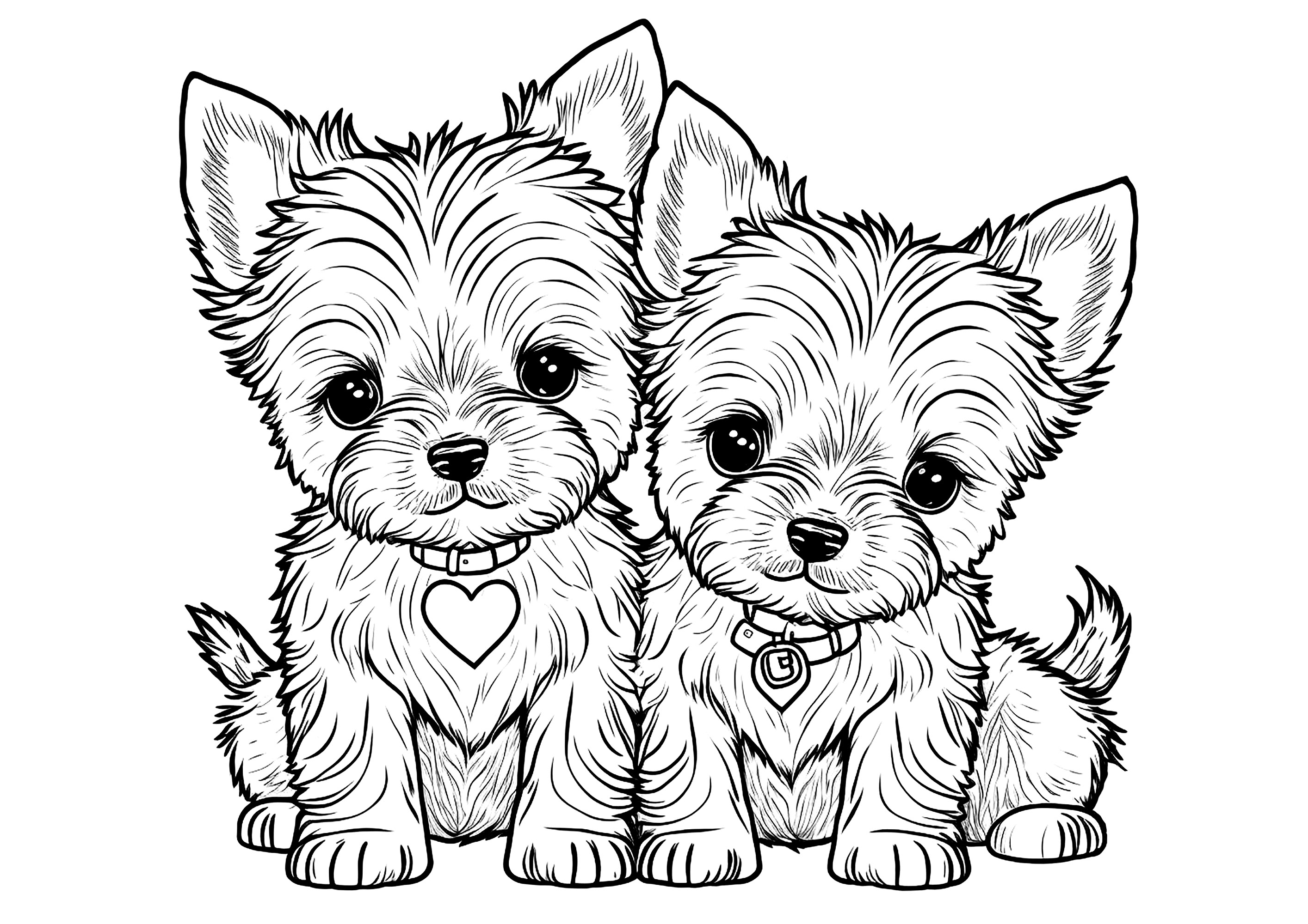 Two little puppies - Dogs Kids Coloring Pages
