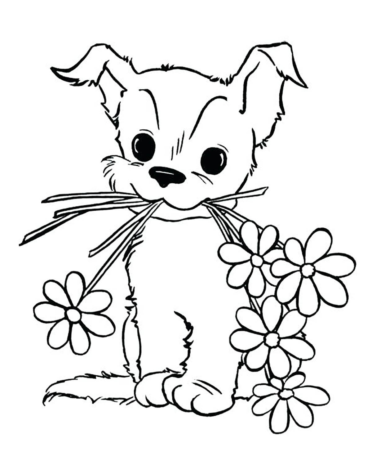 Dogs to color for kids dog with flowers Dogs Kids