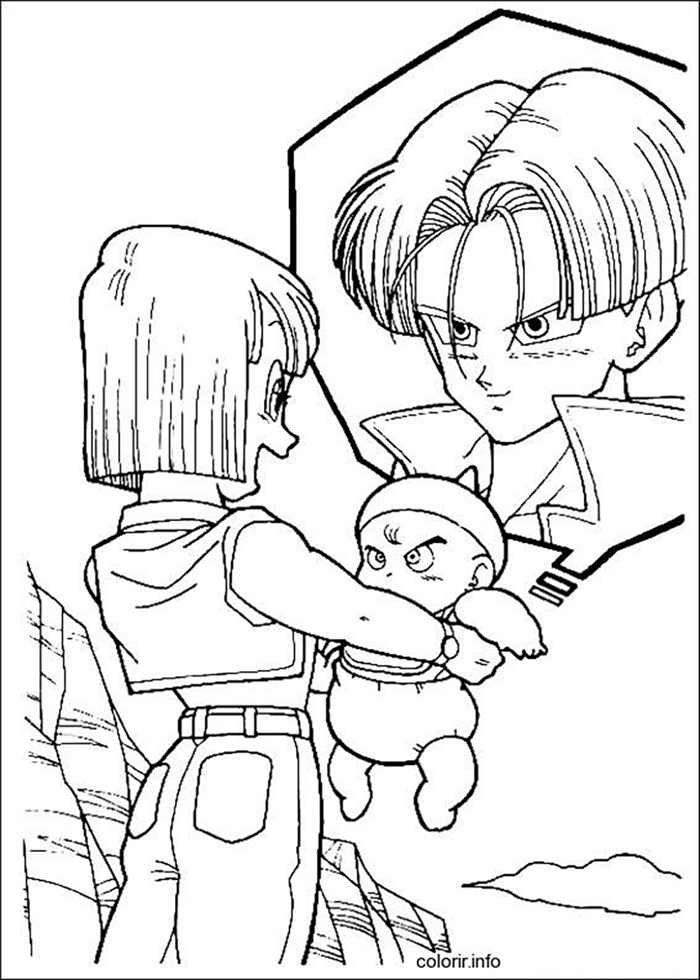 Dragon Ball Z coloring page to print and color : Trunks and Bulma