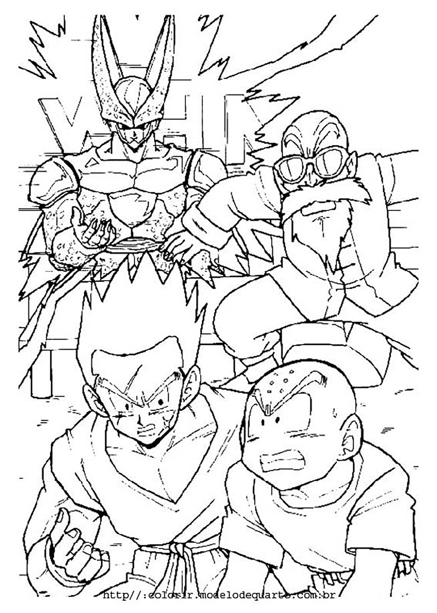 Beautiful Dragon Ball Z coloring page : Cell , Krilin , Kamé Senin and Yamcha