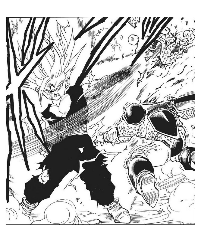 Simple Dragon Ball Z coloring page for children : Songohan Super Saiyajin 2 and Cell