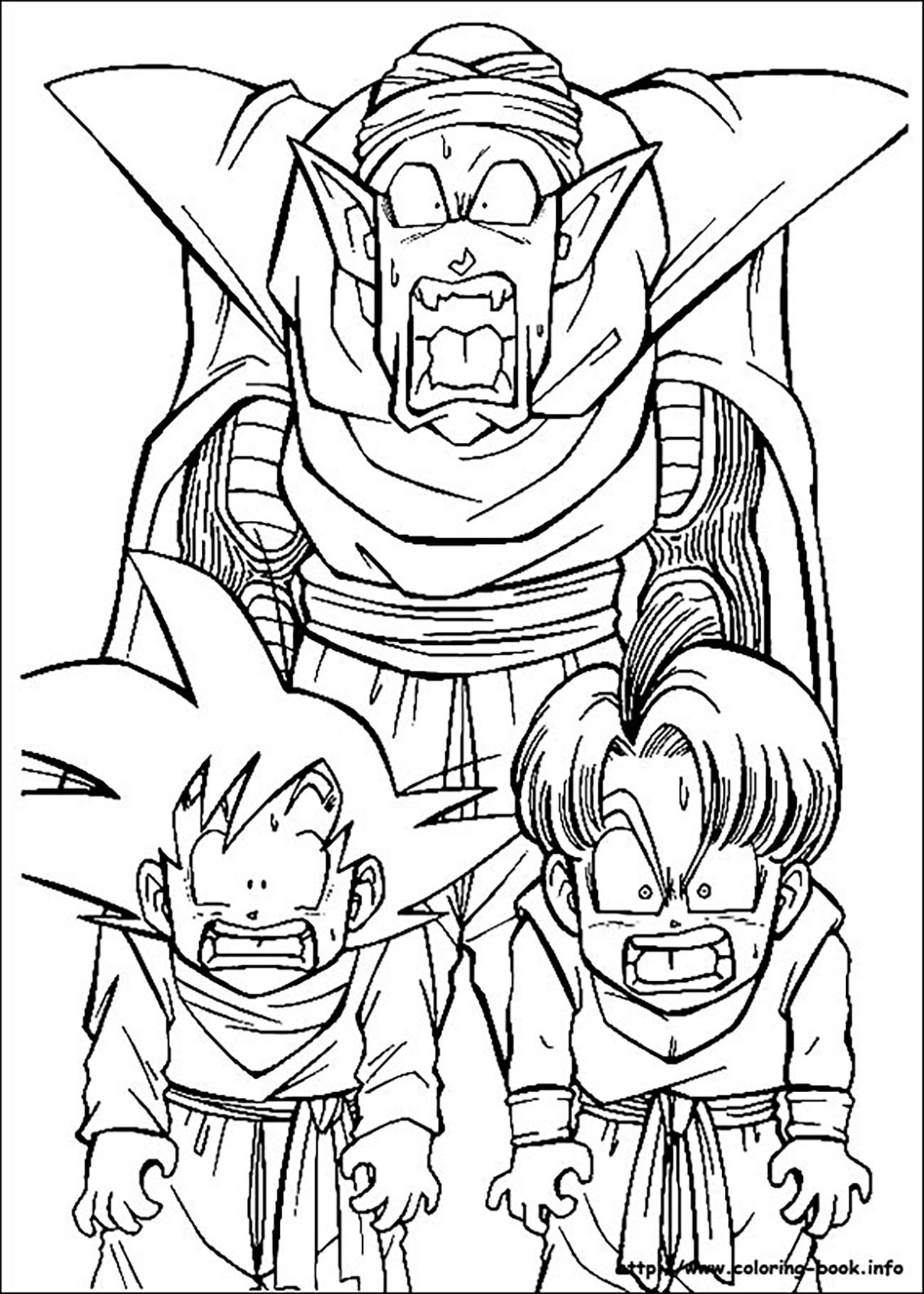 Incredible Dragon Ball Z coloring page to print and color for free : Piccolo , Songoten and Trunks