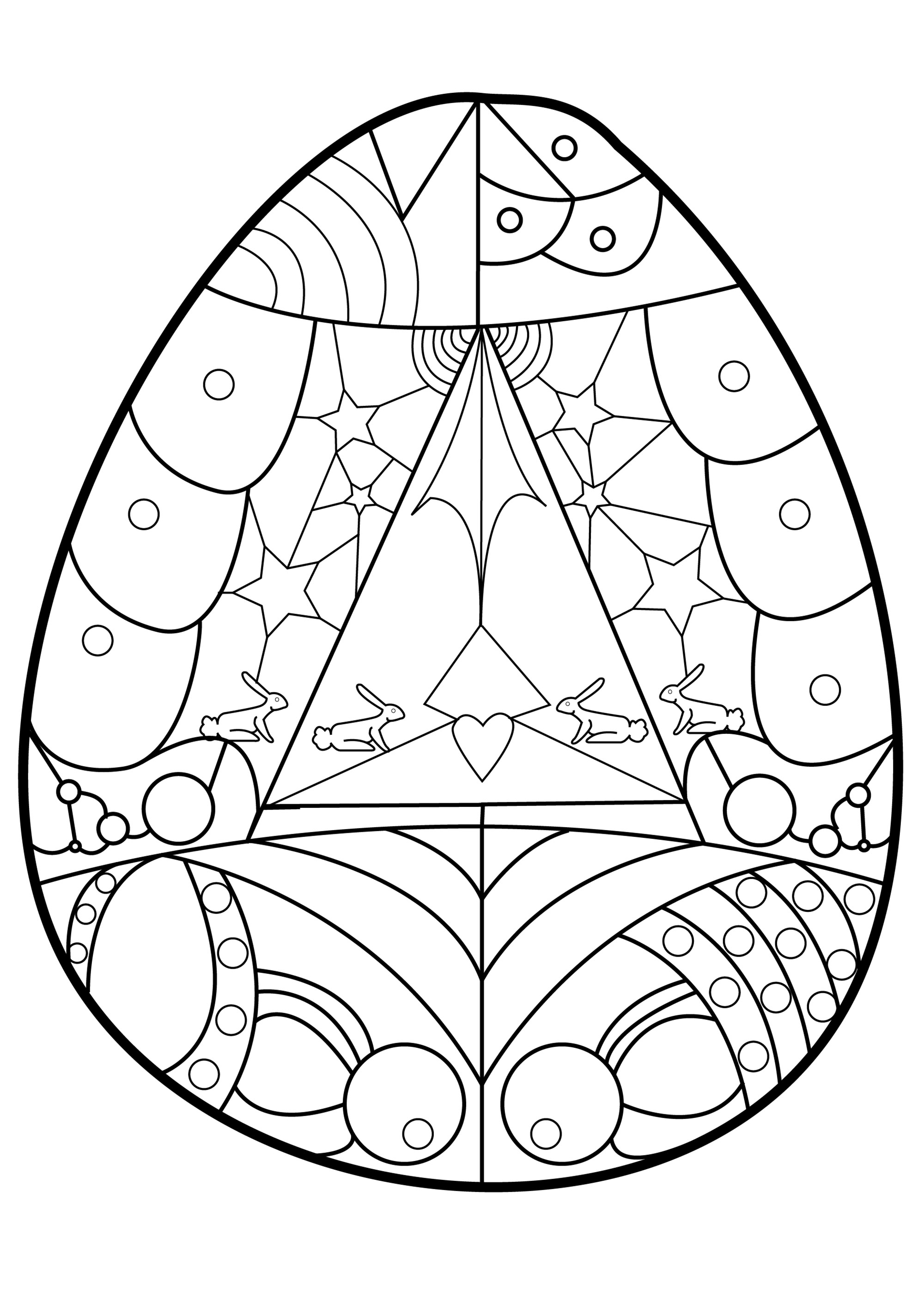 Various geometric shapes and patterns to color in this pretty Easter egg
