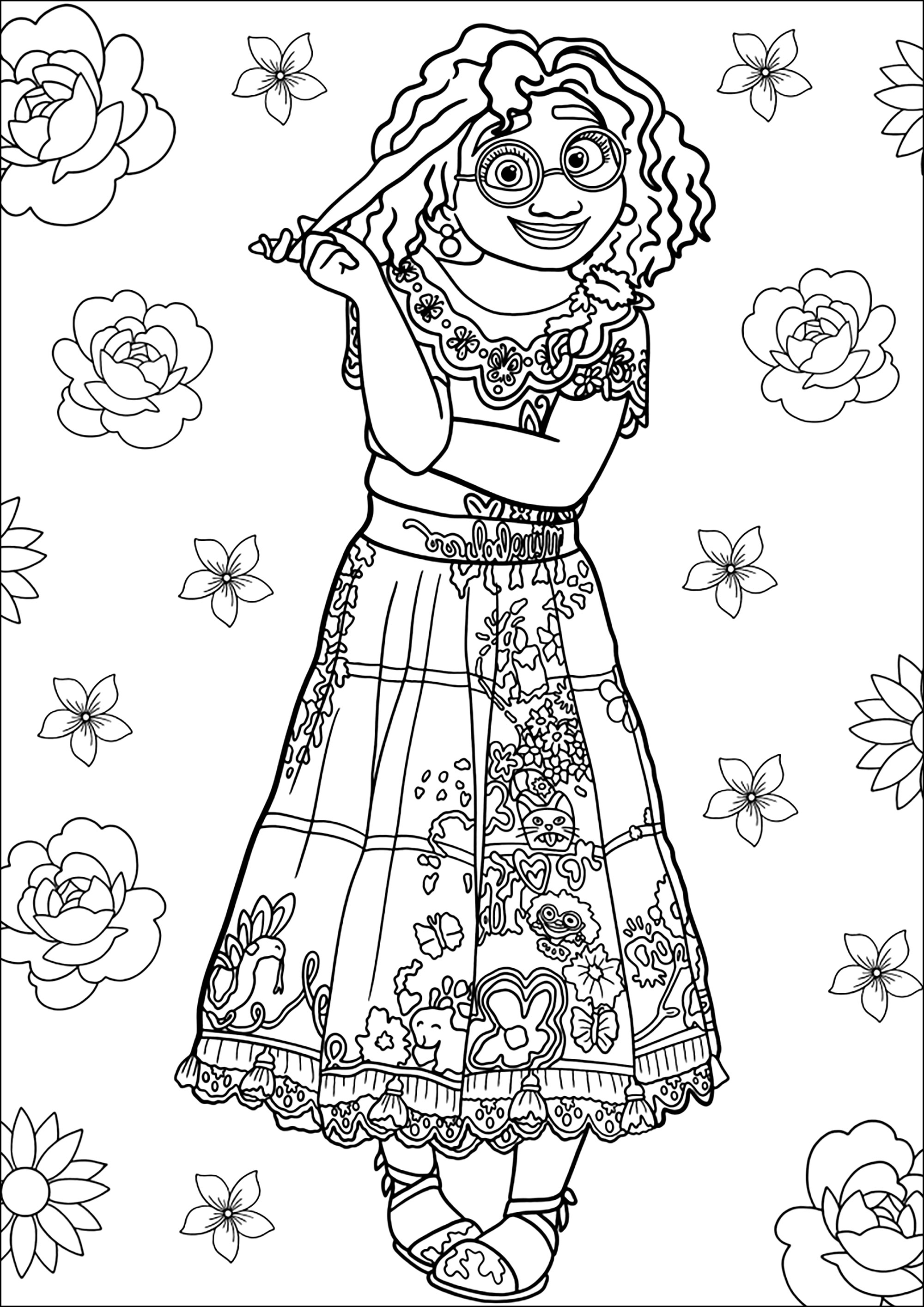 Encanto coloring page: Mirabel Madrigal in a pretty dress - Encanto ...