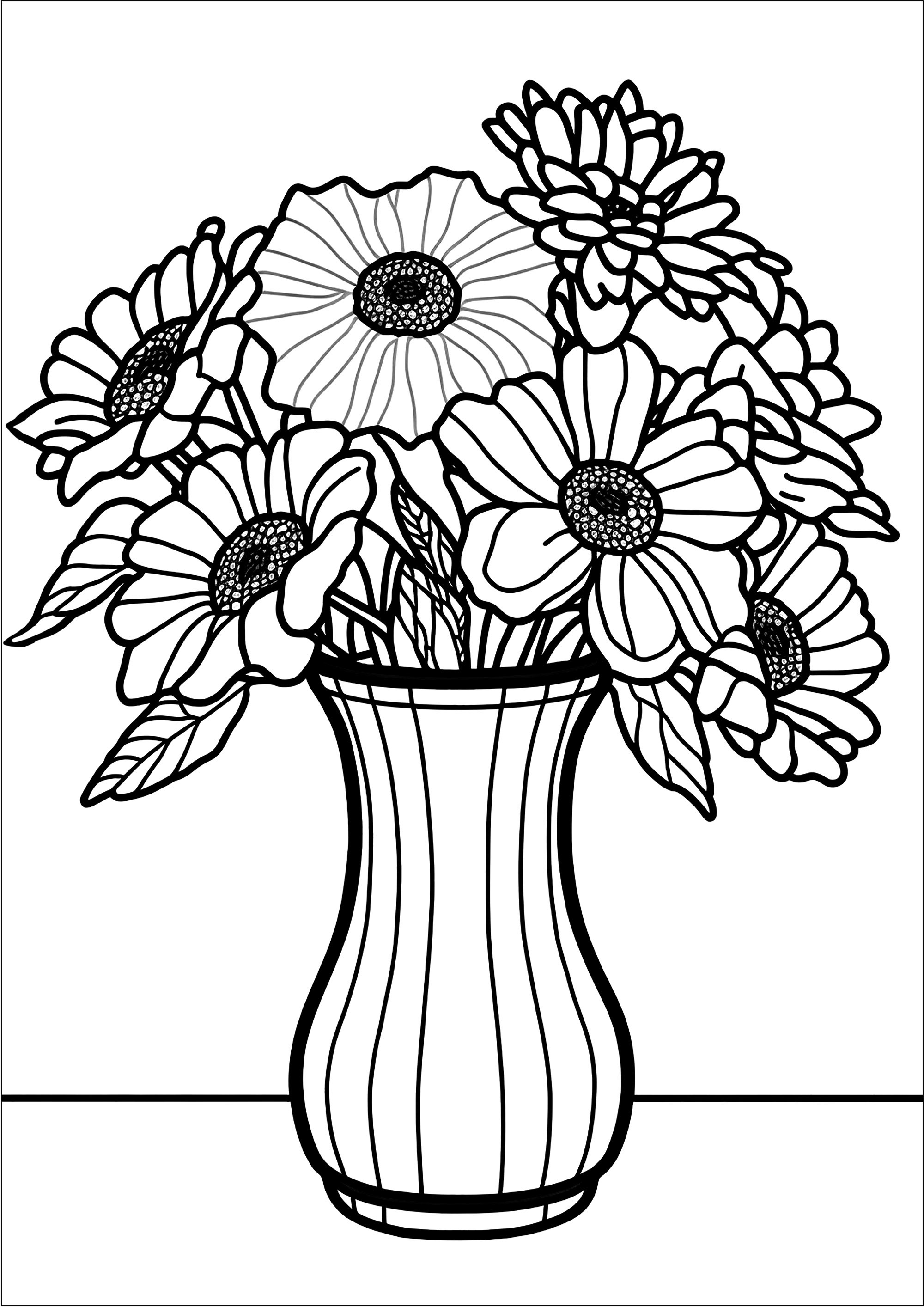 flower vase with flowers drawings for kids