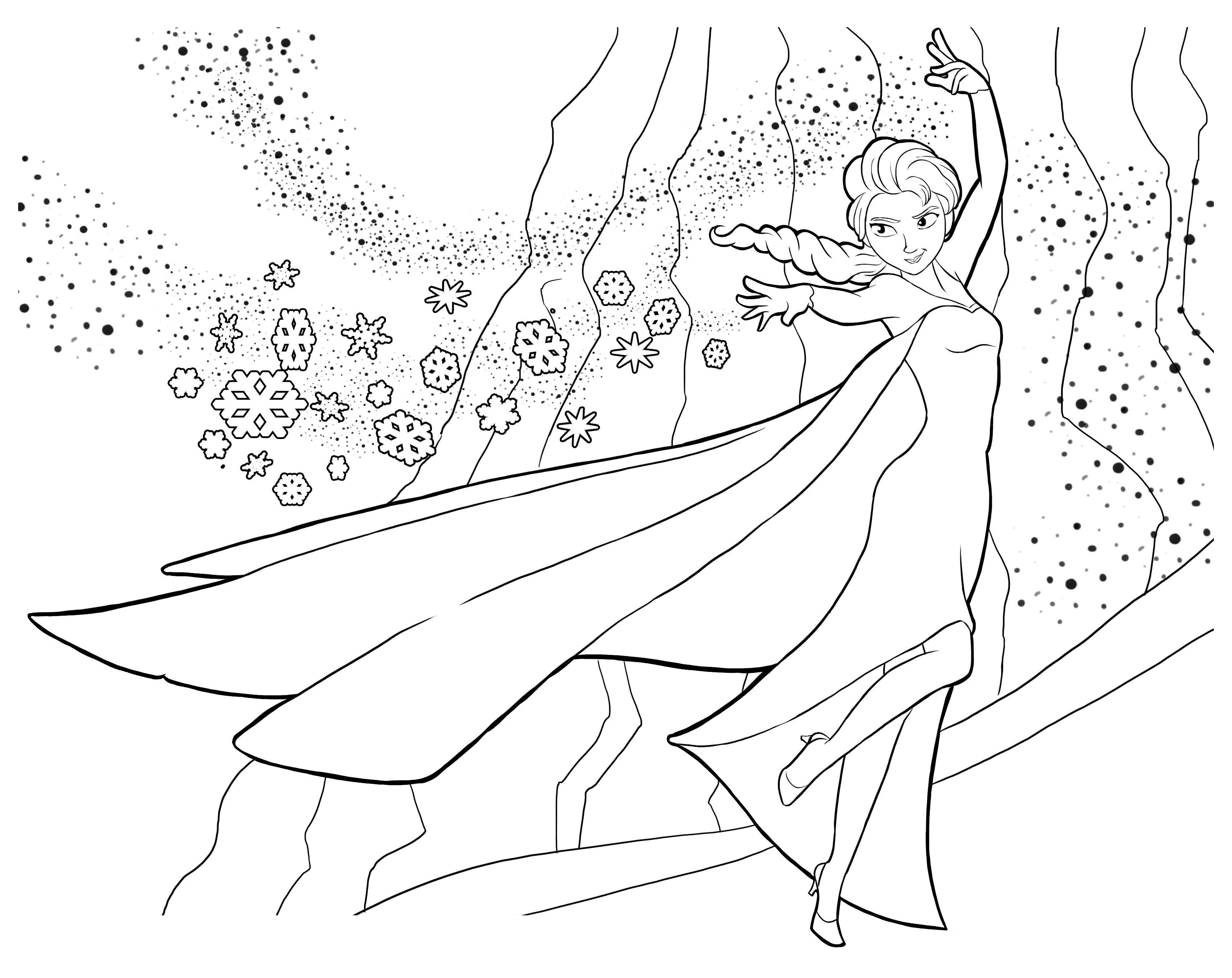 Funny Frozen coloring page for kids : Elsa creating ice and snow