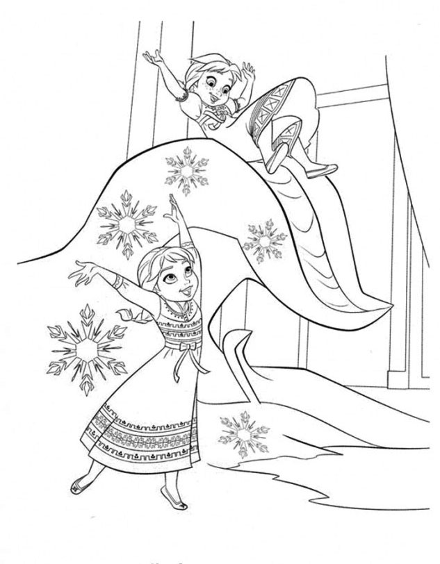 Simple Frozen coloring page : Anna & Elsa when they were younger