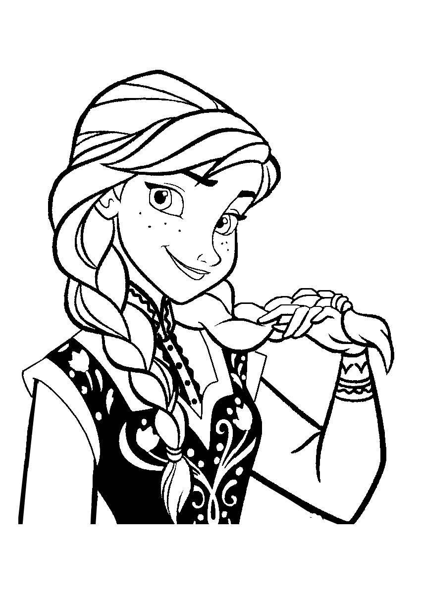 Frozen coloring page with few details for kids : Cute Anna