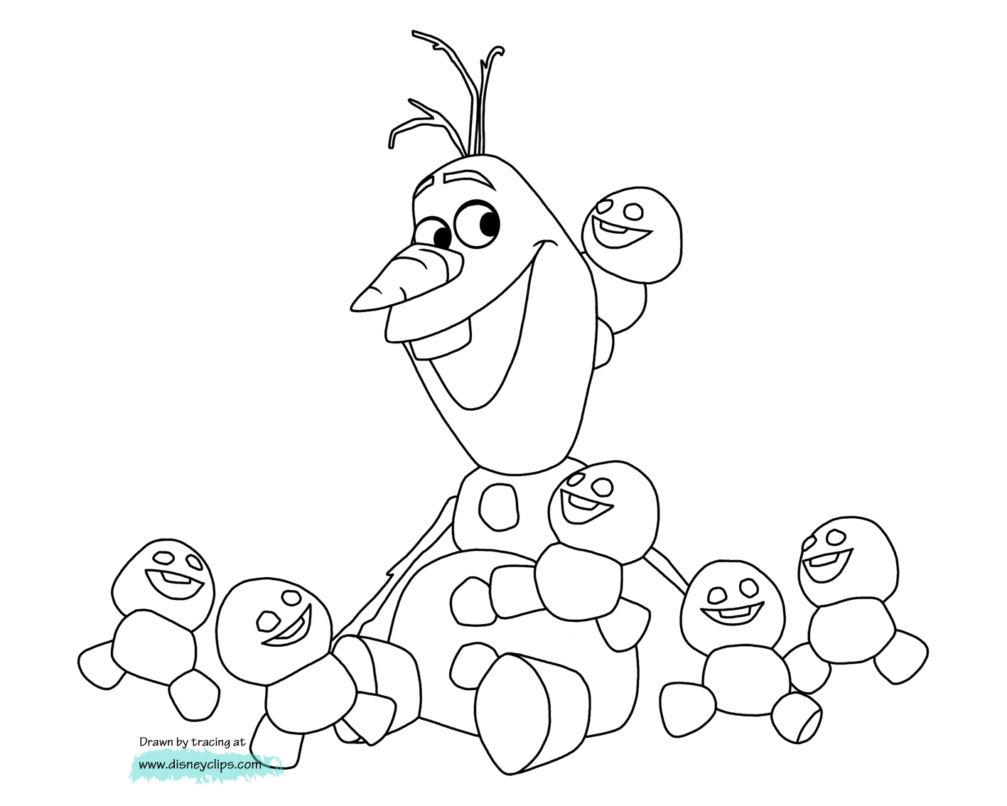 Frozen coloring page to print and color for free : Olaf and the little snowmen