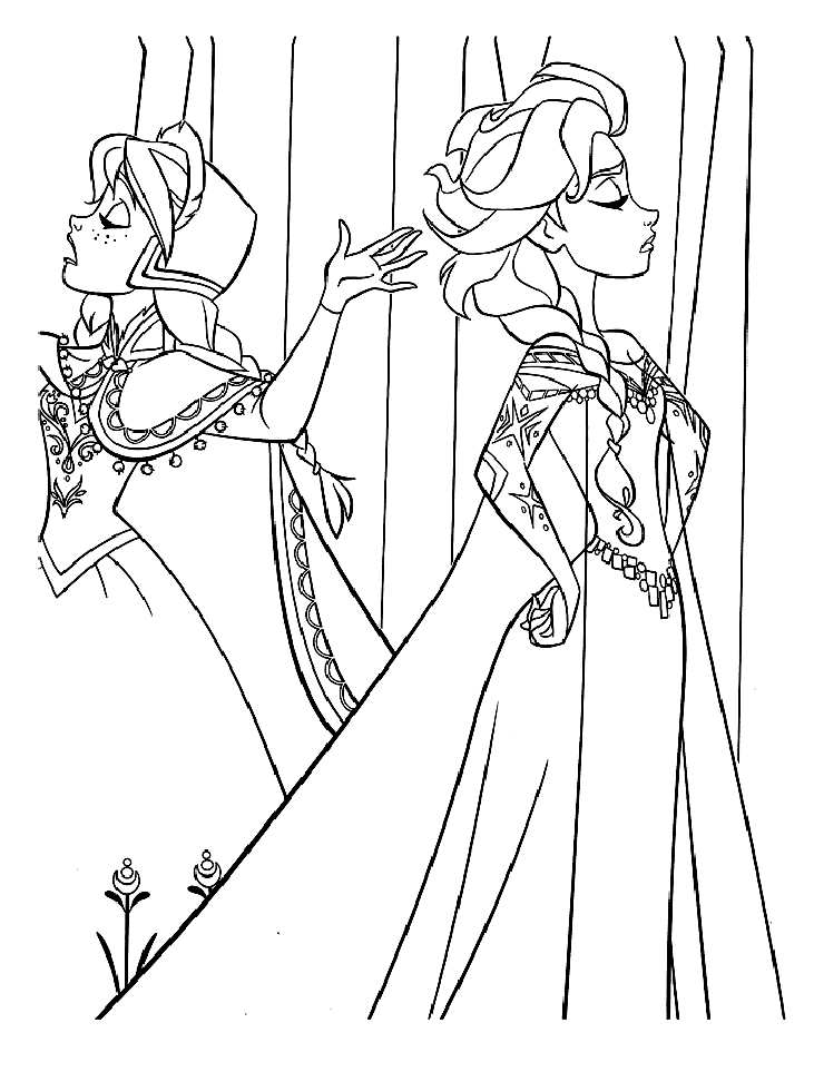 Simple Frozen coloring page to print and color for free : Anna & Elsa