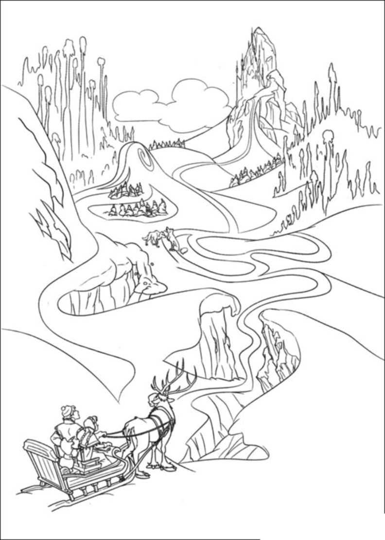 Simple Frozen coloring page for kids : The path to the new castle of Elsa is long !