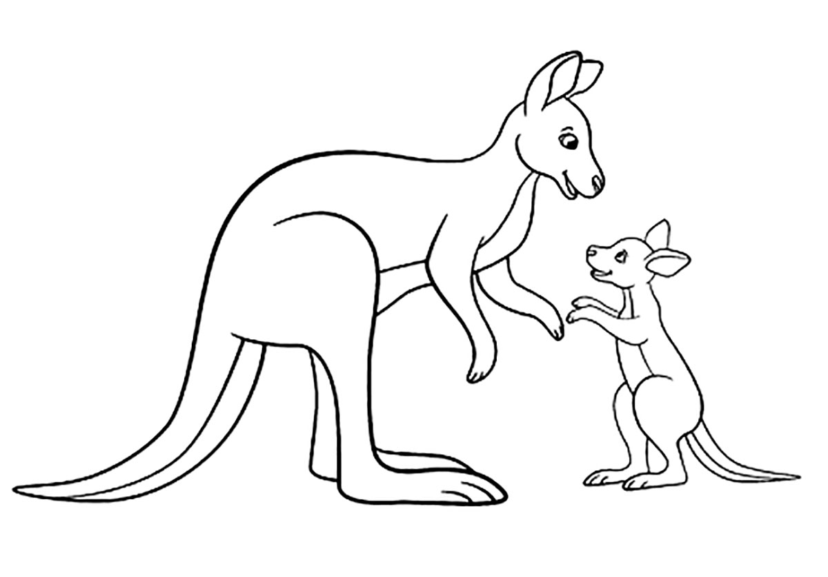 Coloring of a little kangaroo and his mother.
