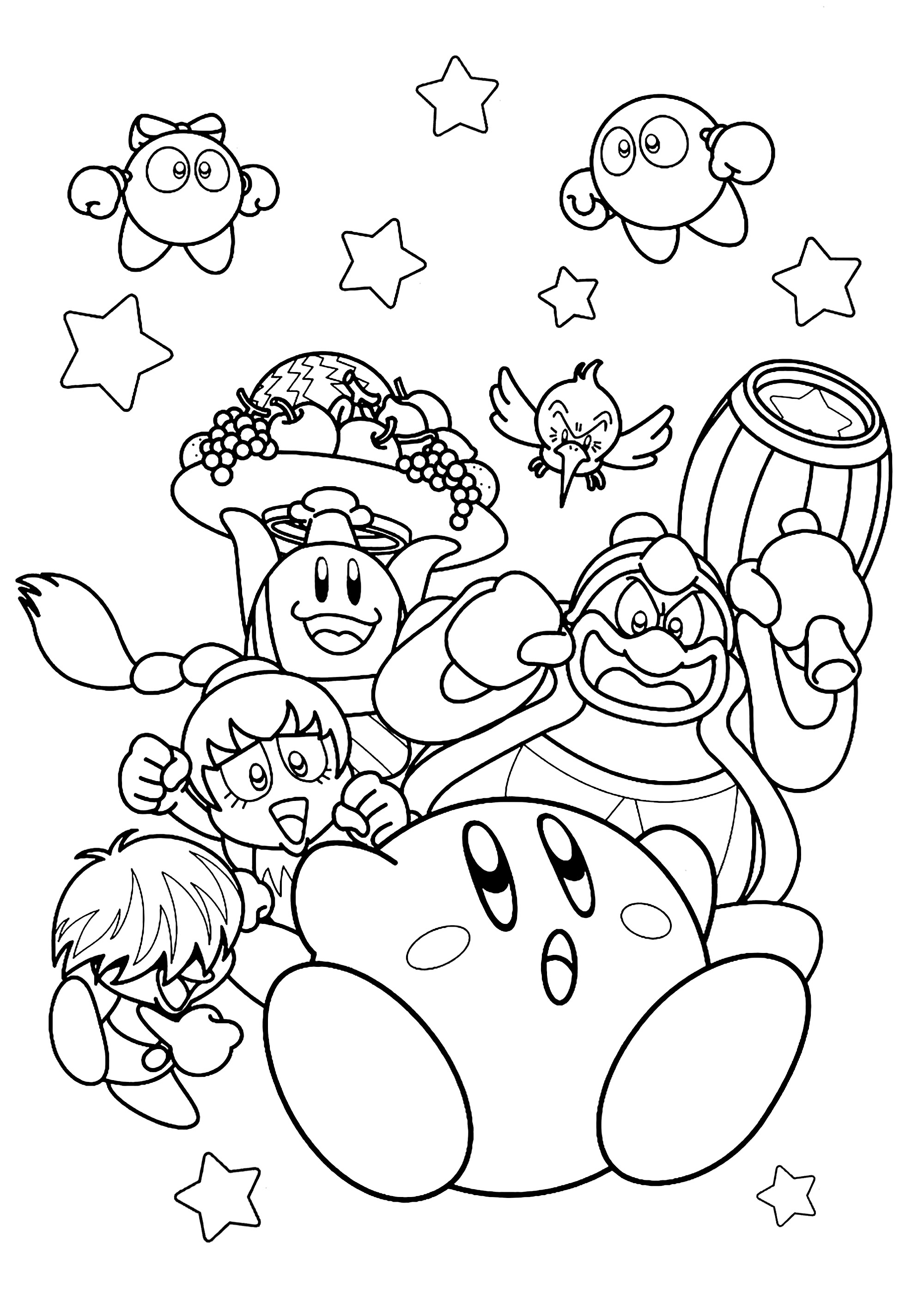 Kirby and other characters - Kirby Kids Coloring Pages