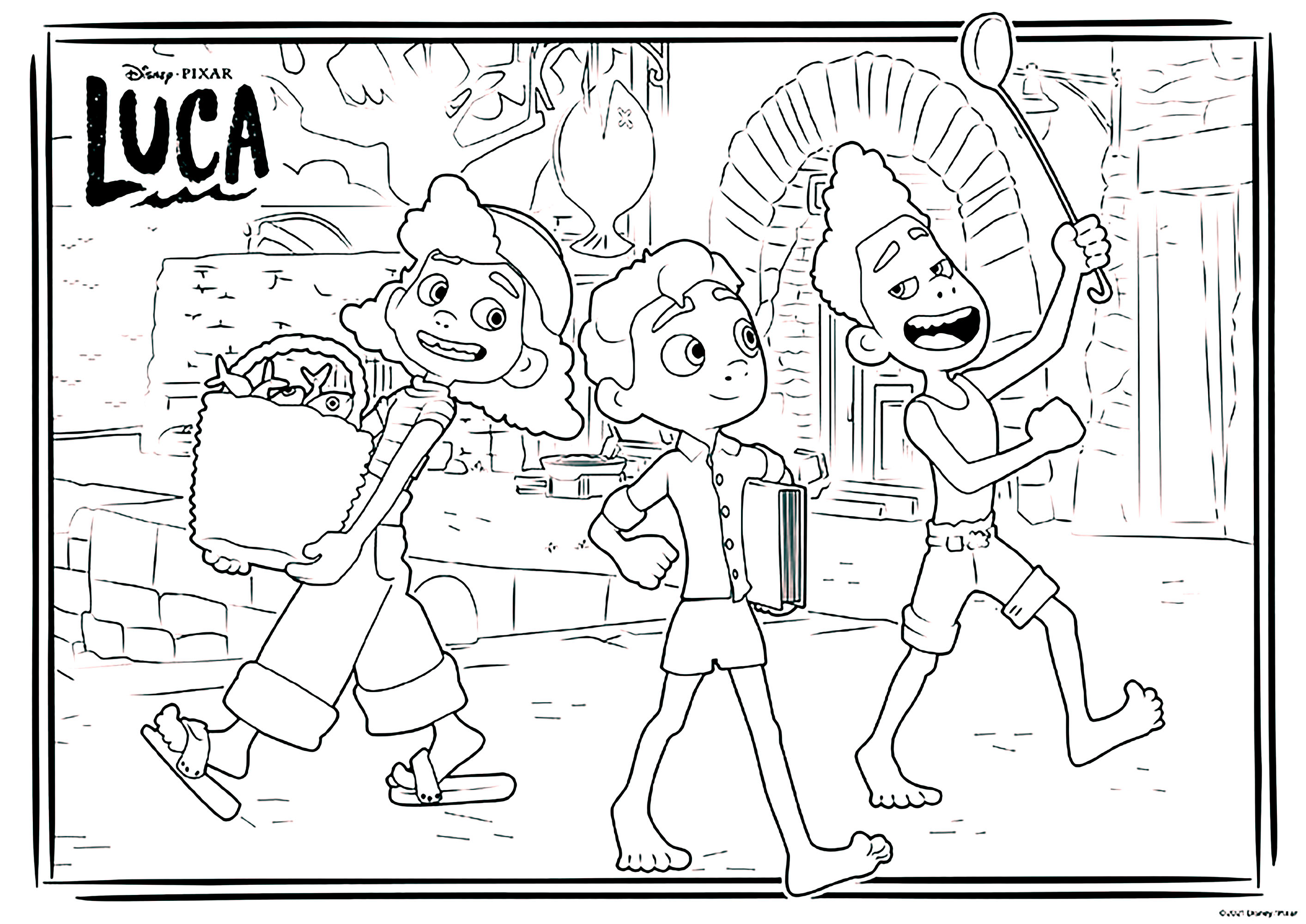 Luca, Alberto and Guilia - Luca Coloring Pages for Kids