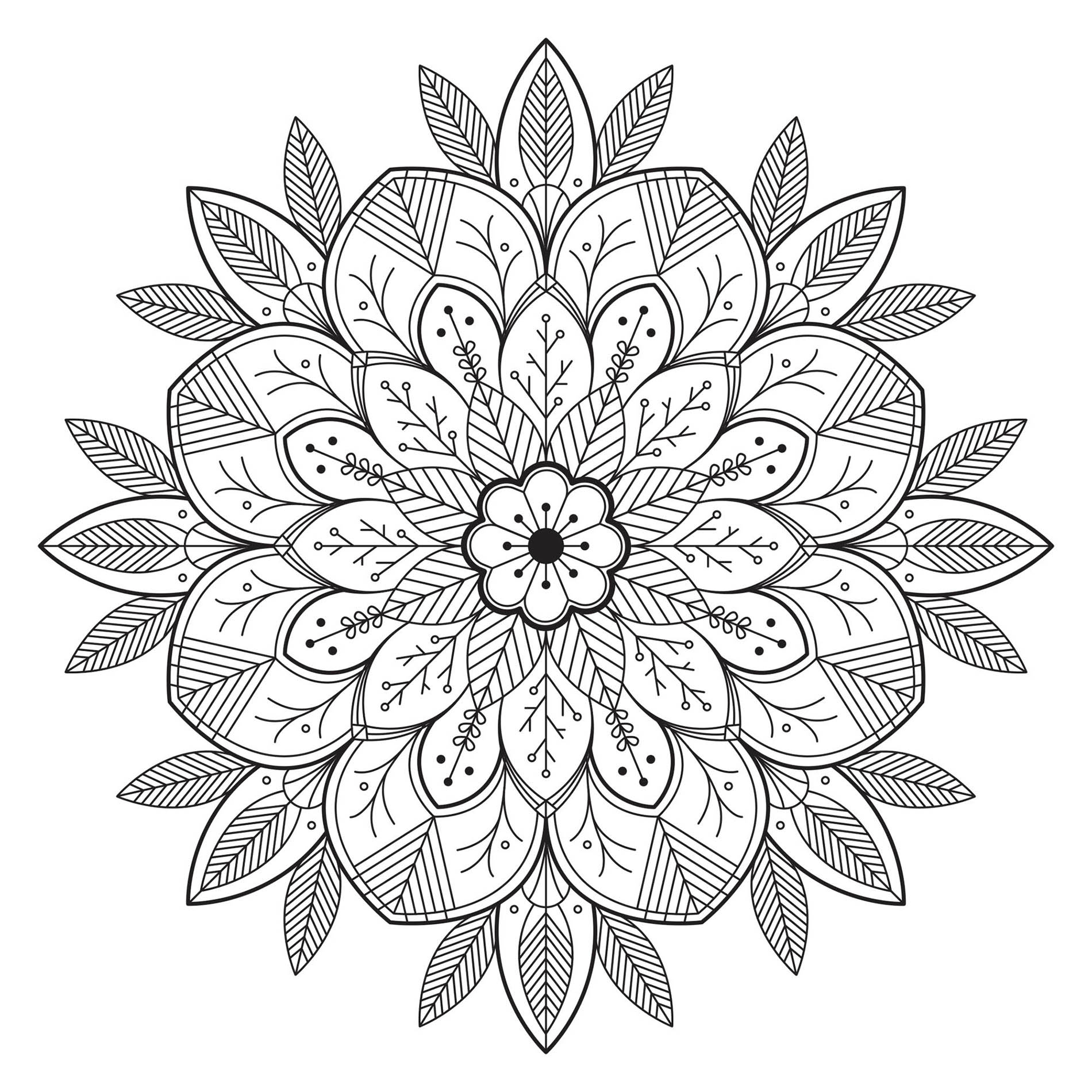 Mandala with leaves and flowers - Mandalas Kids Coloring Pages