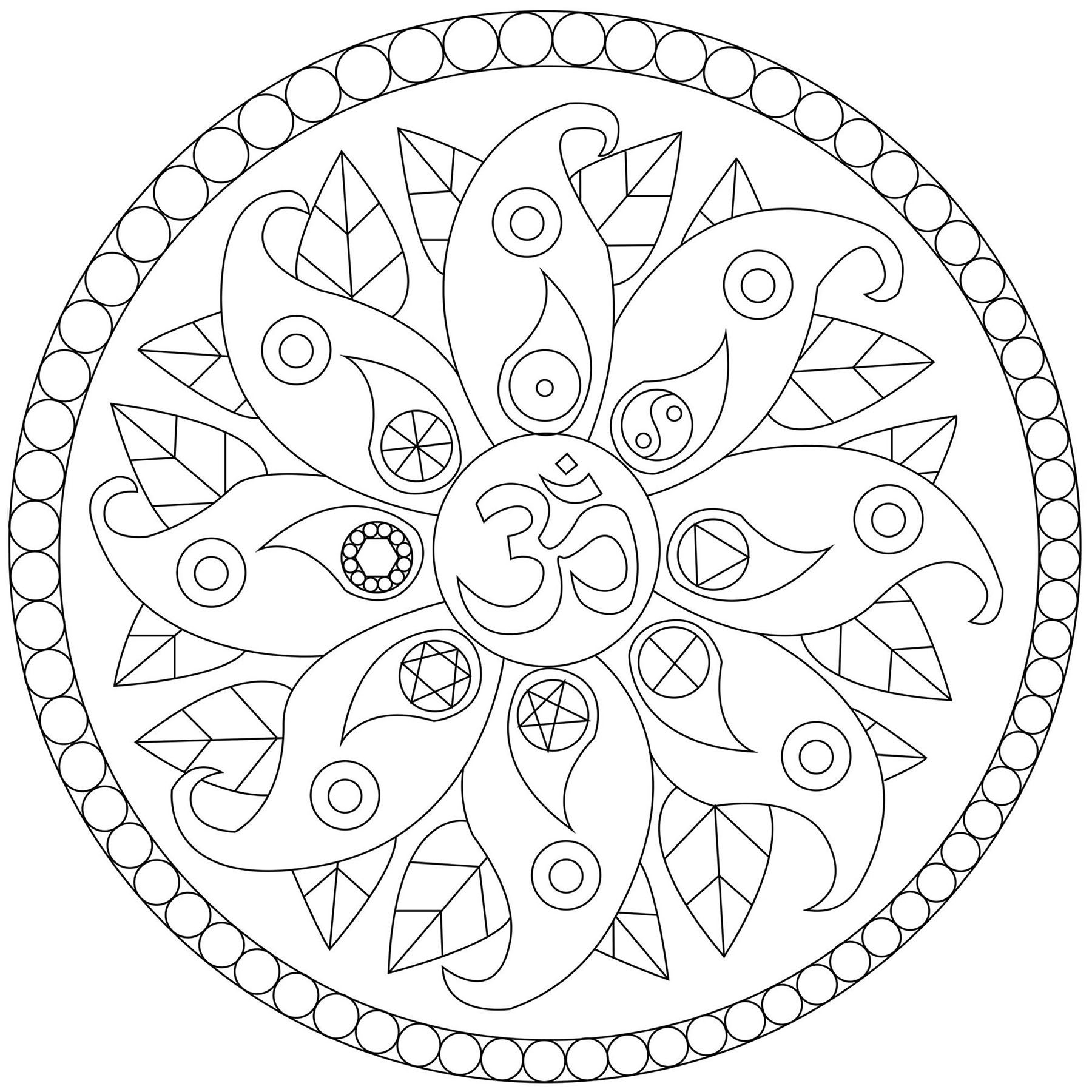 A Mandala with plant motifs and various symbols such as Yin & Yang, Artist : Caillou