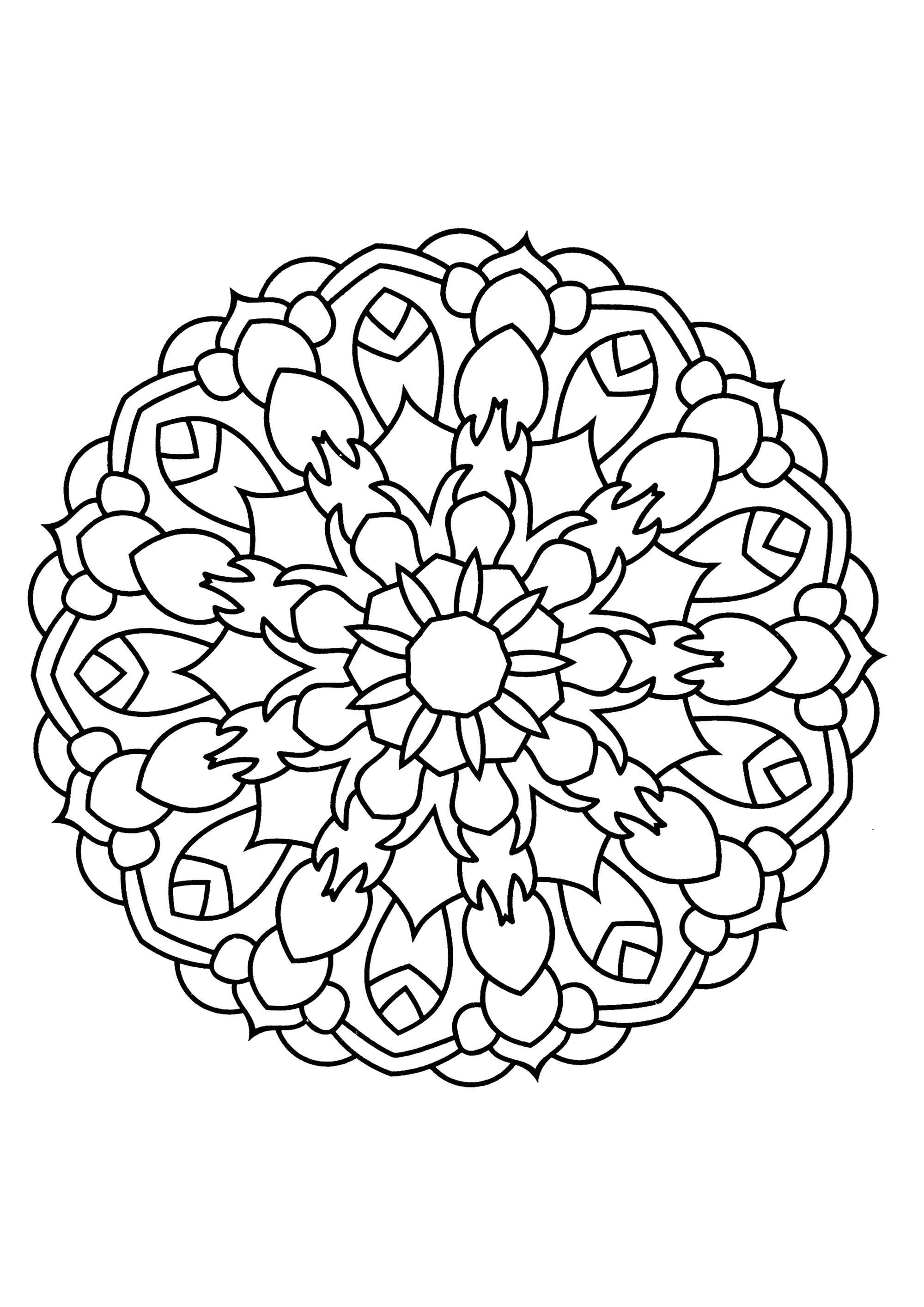 Mandala with thick lines - Mandalas Kids Coloring Pages