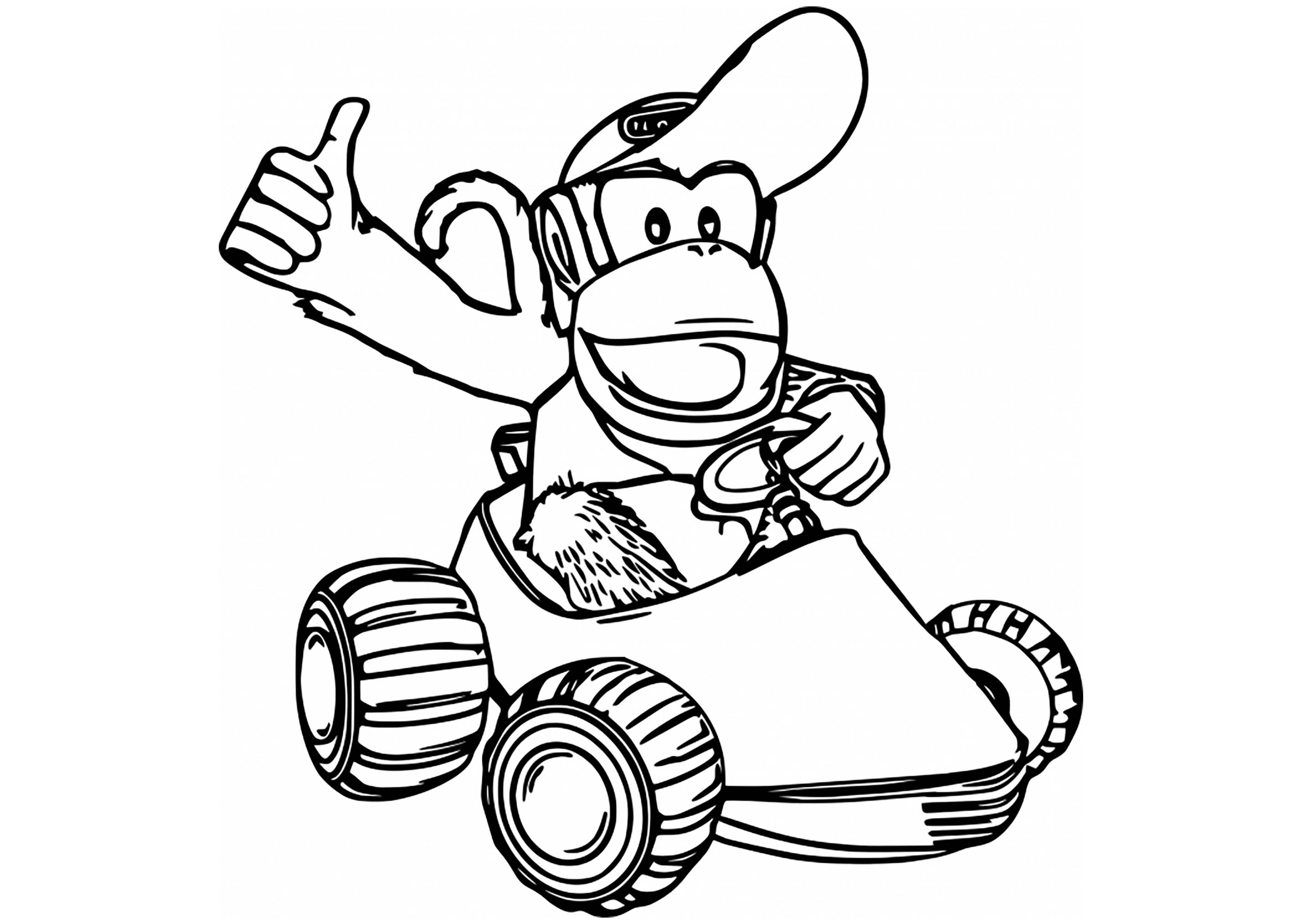 Diddy Kong Kart Mario Kart Kids Coloring Pages