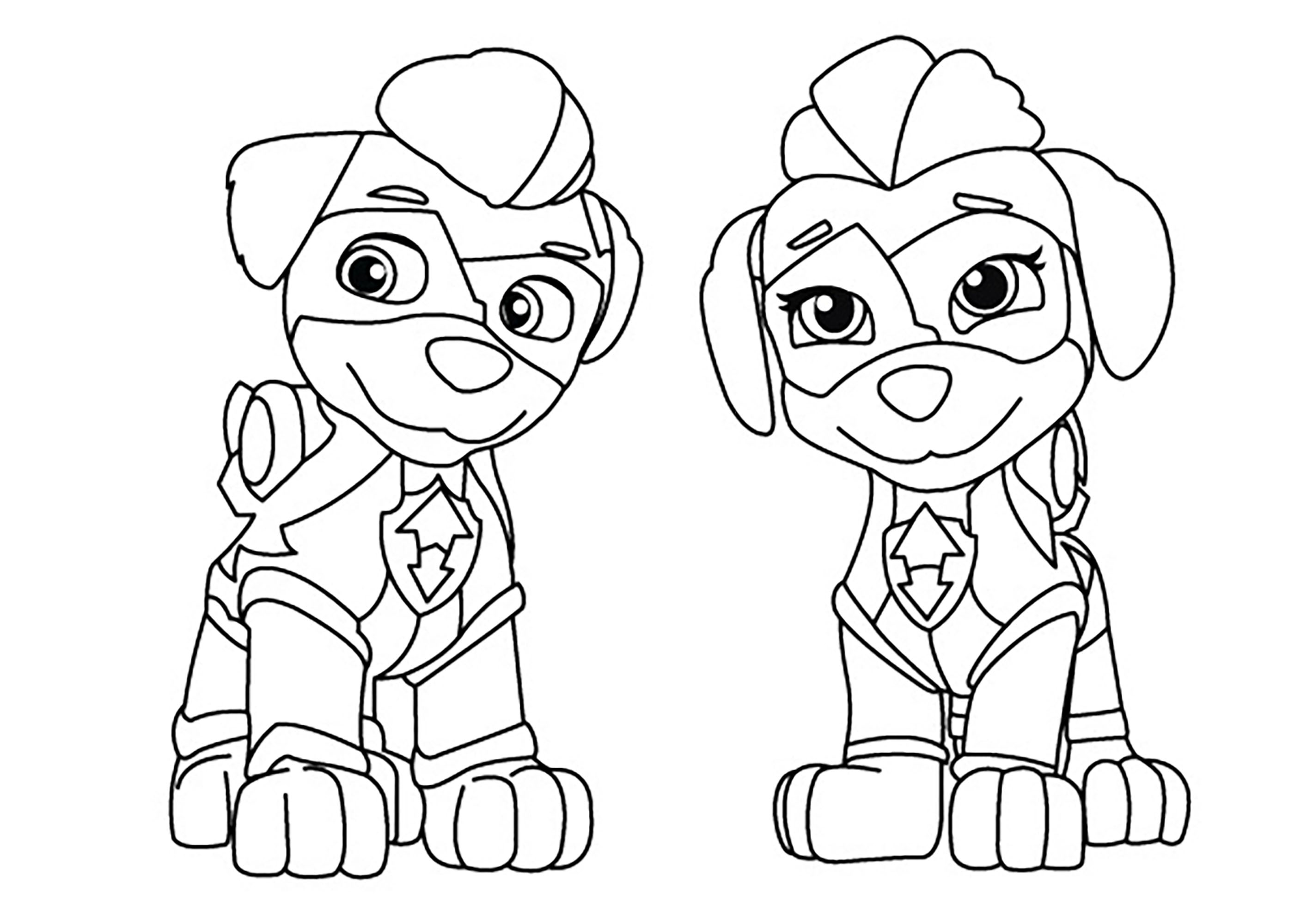 Ella and Tuck - Paw Patrol: Mighty Pups Coloring Pages for Kids