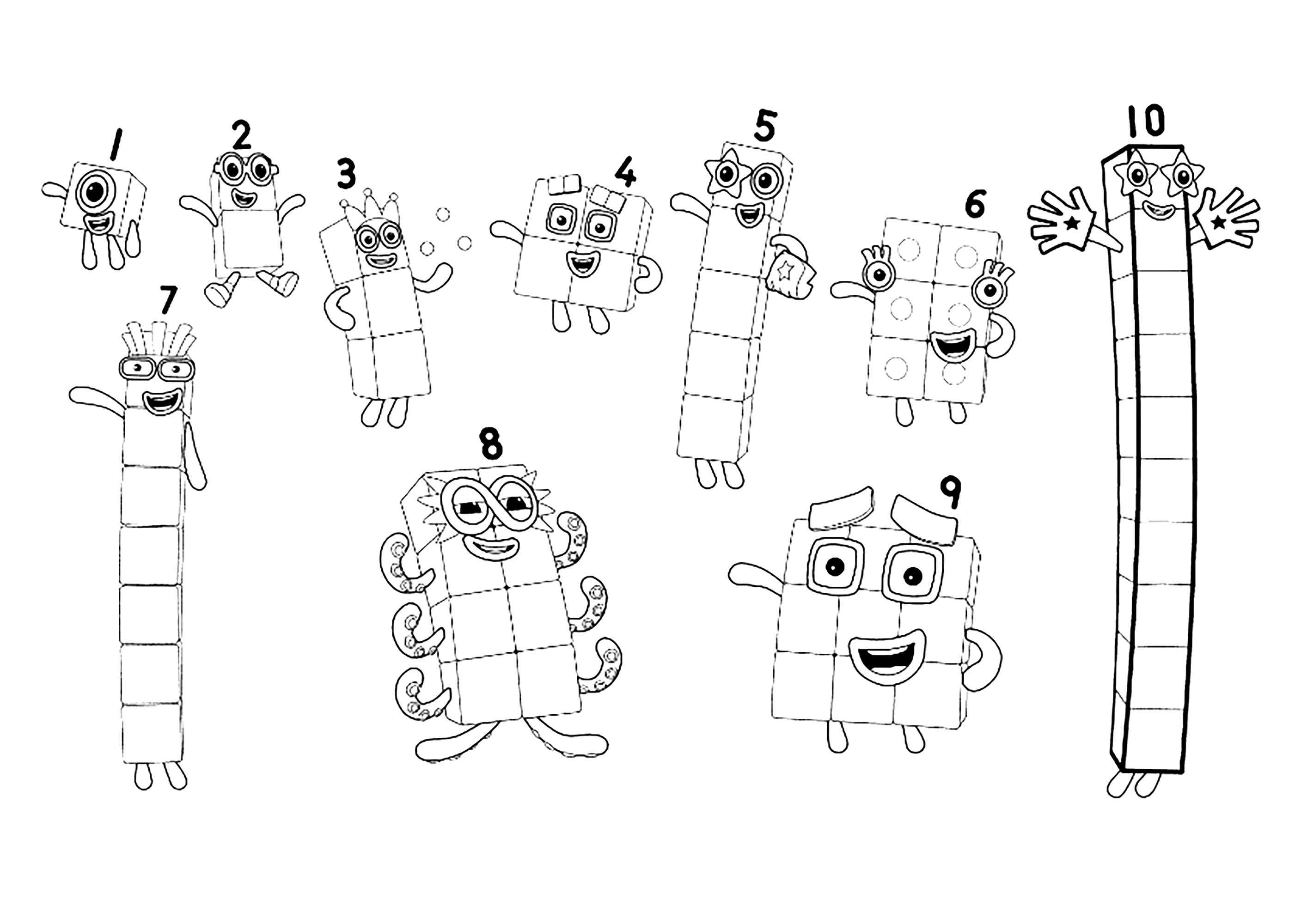 One to Ten - Numberblocks Coloring Pages for Kids