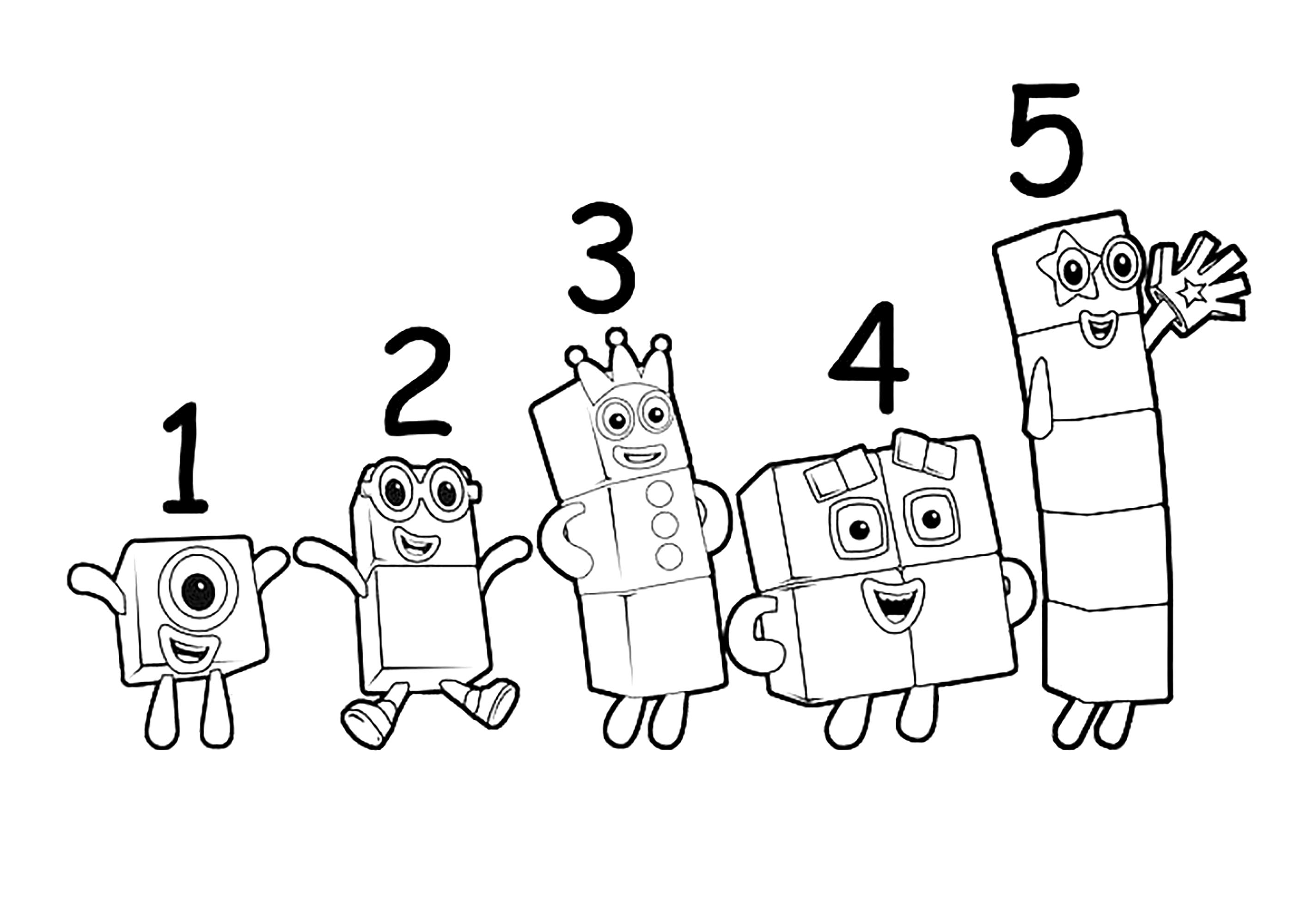 One to Five - Numberblocks Coloring Pages for Kids