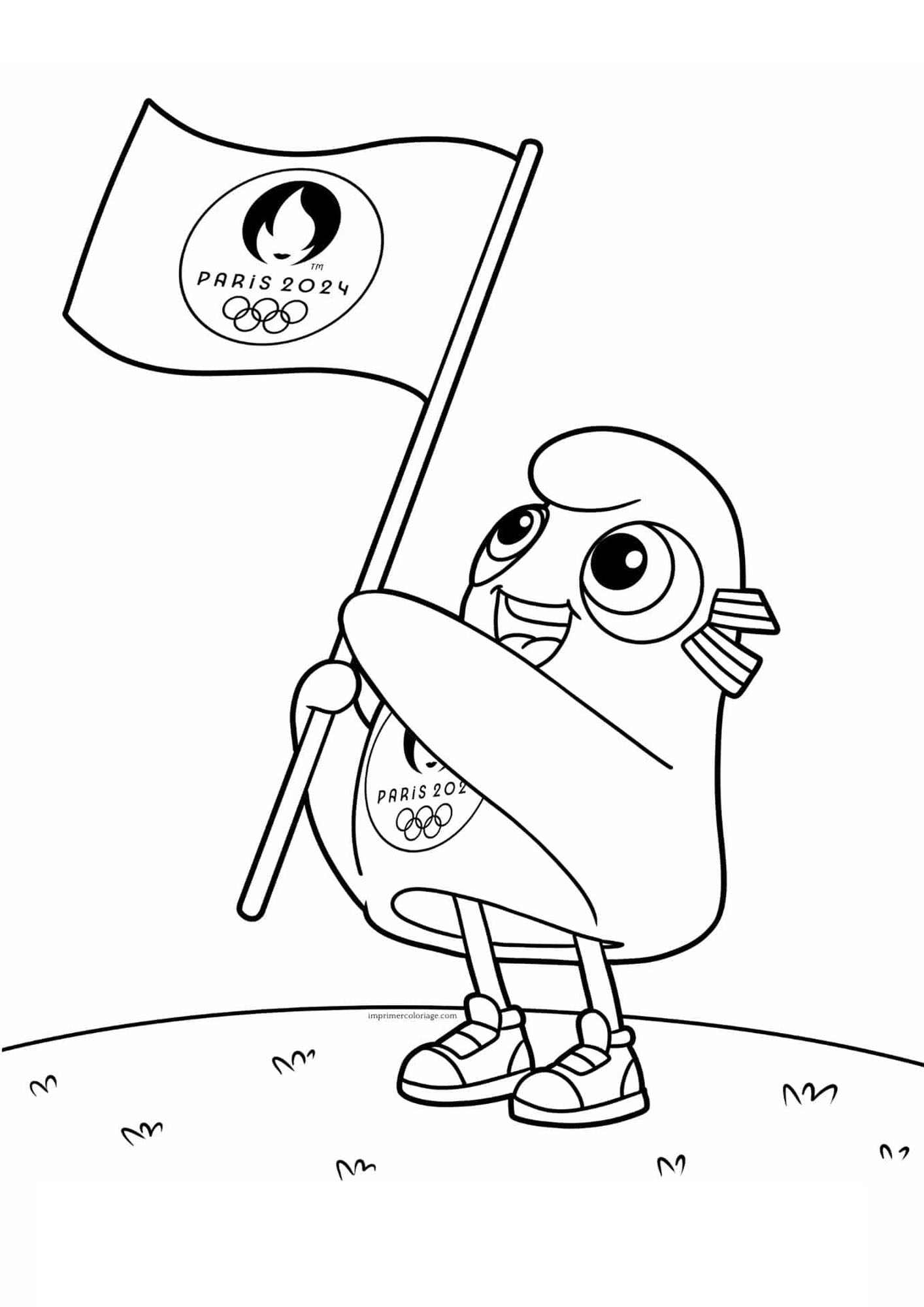 Phyrge (Paris 2024 Olympic Games mascot) with a flag - Olympic Games ...