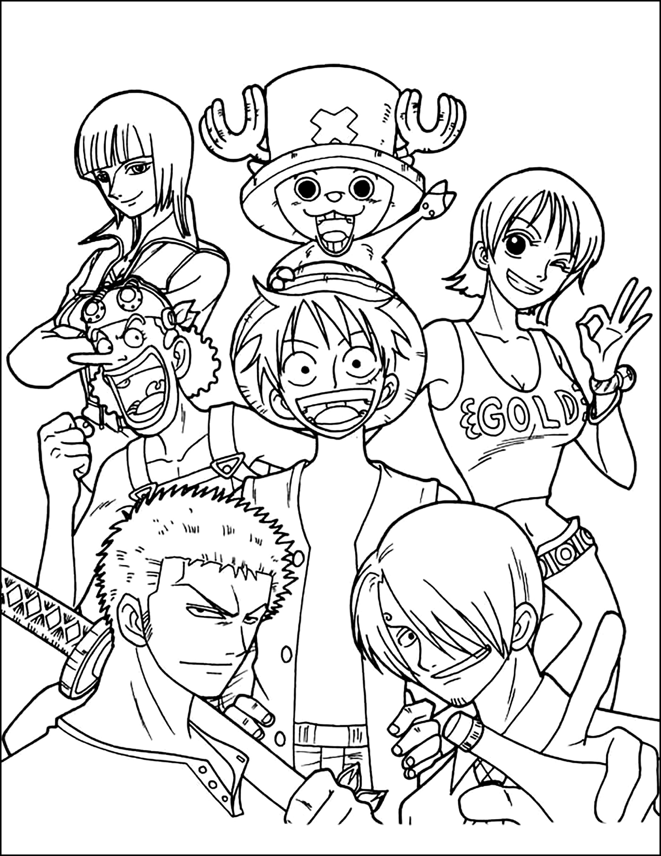 Various One Piece heroes - One Piece Coloring Pages