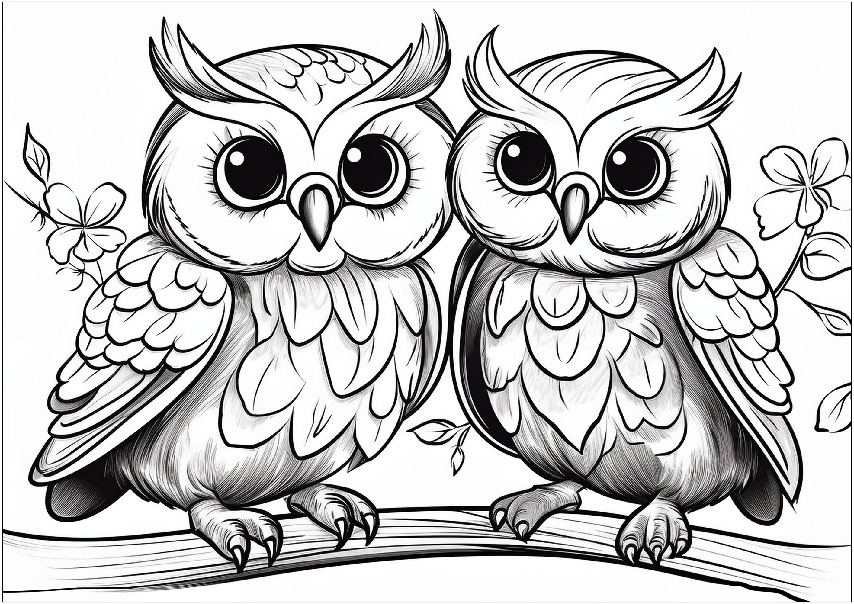 Two friendly little owls - Owls Coloring Pages for Kids