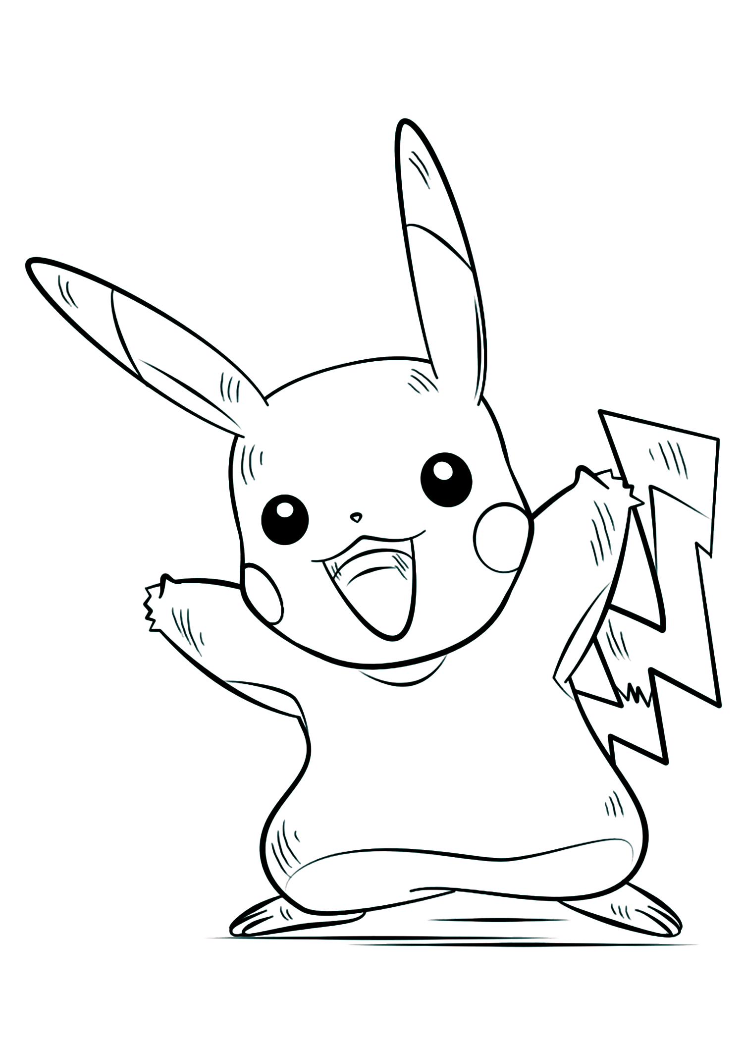 Pikachu (No.25). Pikachu Coloring page, Generation I Pokemon of type ElectrikPermission: All rights reserved © Pokemon company and Ken Sugimori.