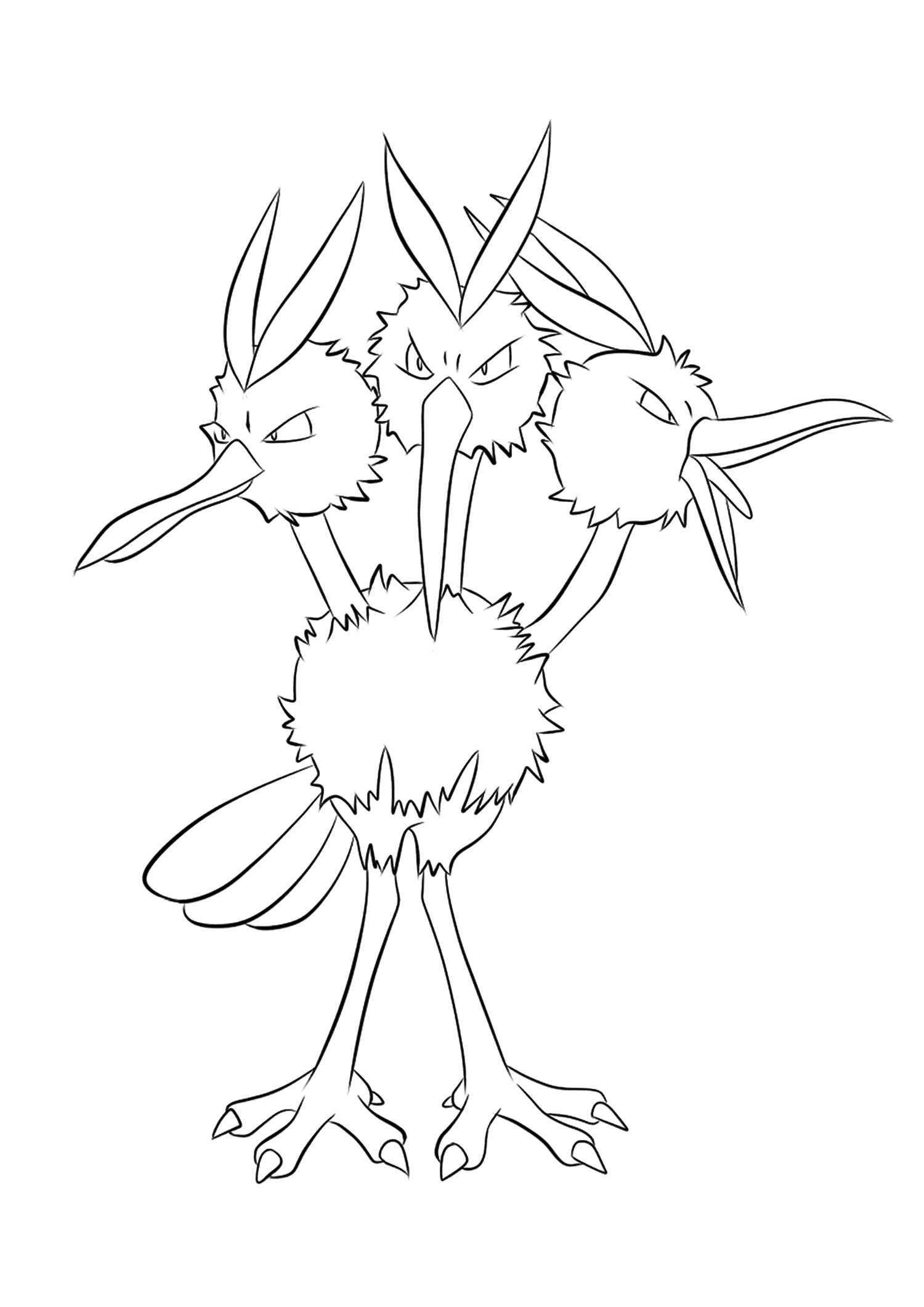 Dodrio (No.85). Dodrio Coloring page, Generation I Pokemon of type Normal and FlyingOriginal image credit: Pokemon linearts by Lilly Gerbil on Deviantart.Permission:  All rights reserved © Pokemon company and Ken Sugimori.