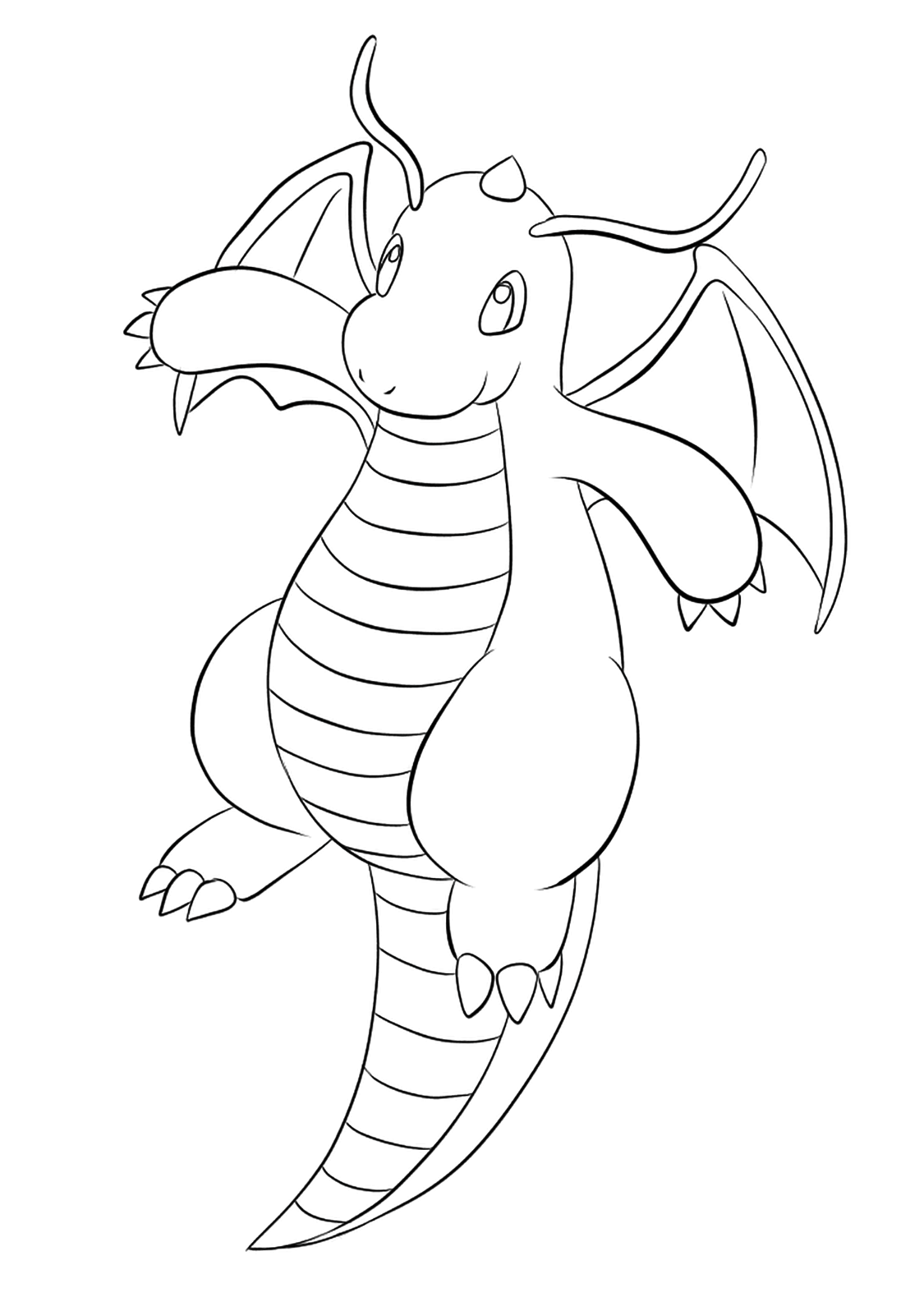 Dragonite (No.149). Dragonite Coloring page, Generation I Pokemon of type Dragon and FlyingOriginal image credit: Pokemon linearts by Lilly Gerbil on Deviantart.Permission:  All rights reserved © Pokemon company and Ken Sugimori.