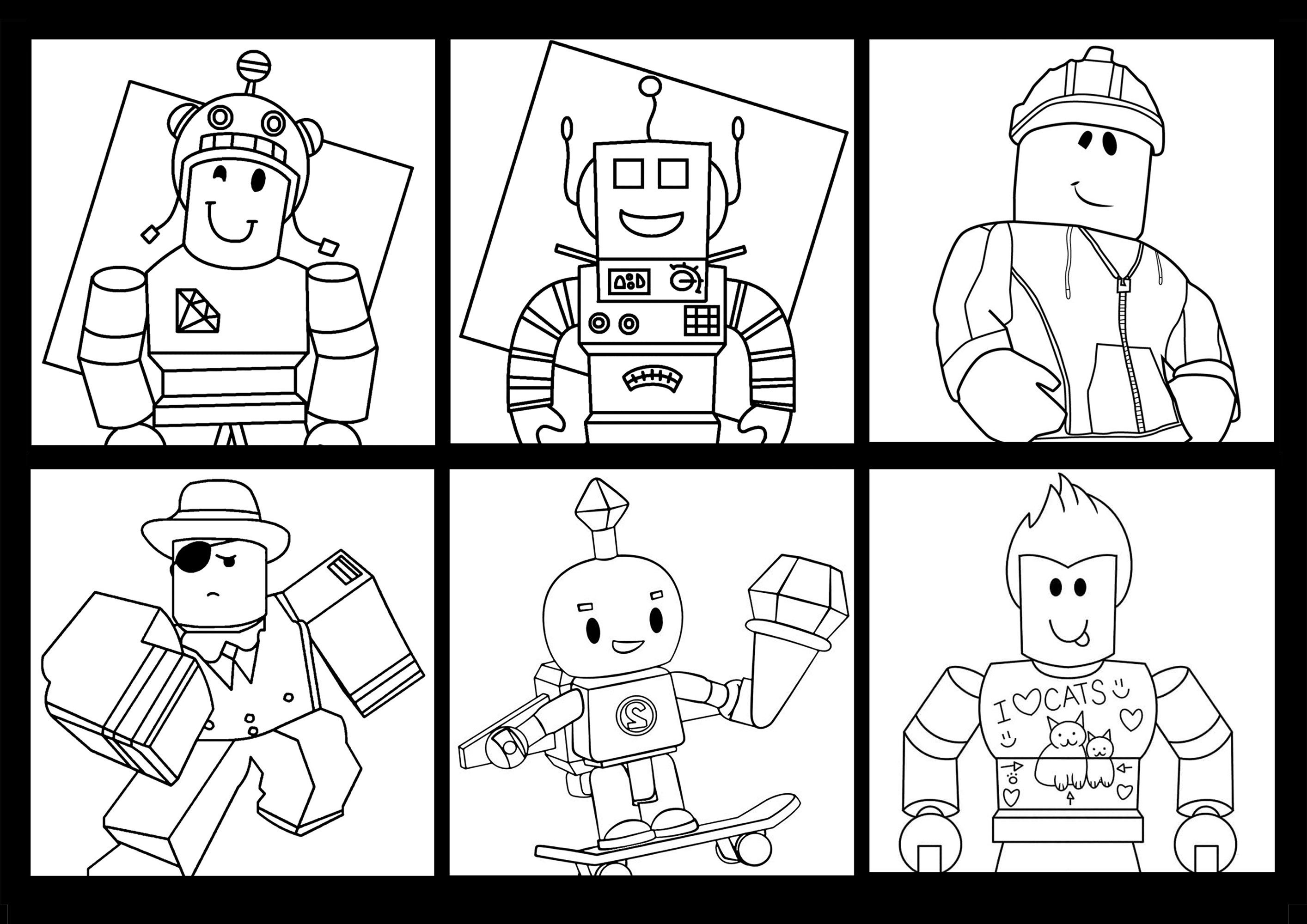 Six Roblox characters - Roblox Kids Coloring Pages