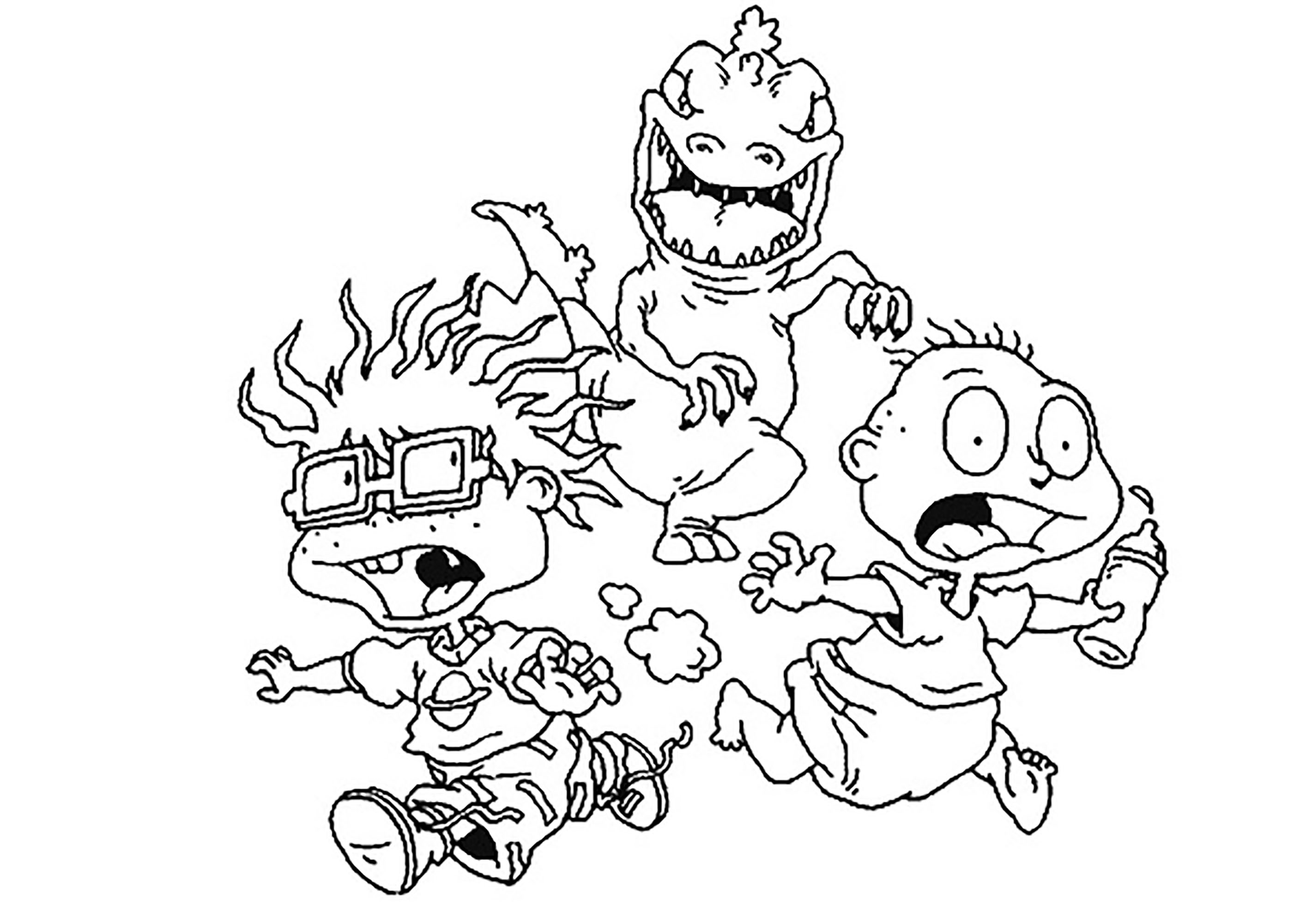 Chased by the dinosaur! - Rugrats Coloring Pages for Kids