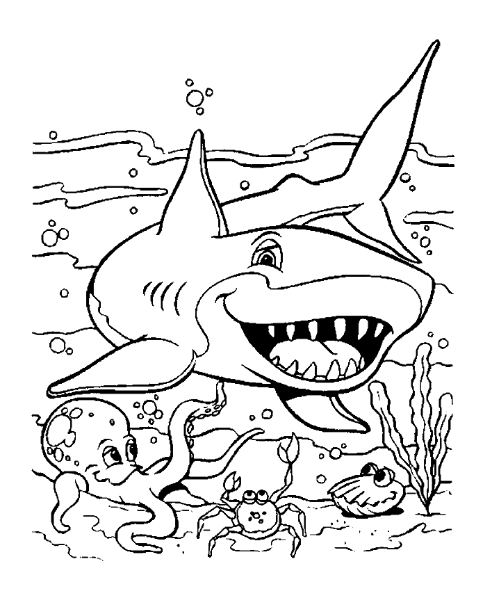 Funny shark to print and color