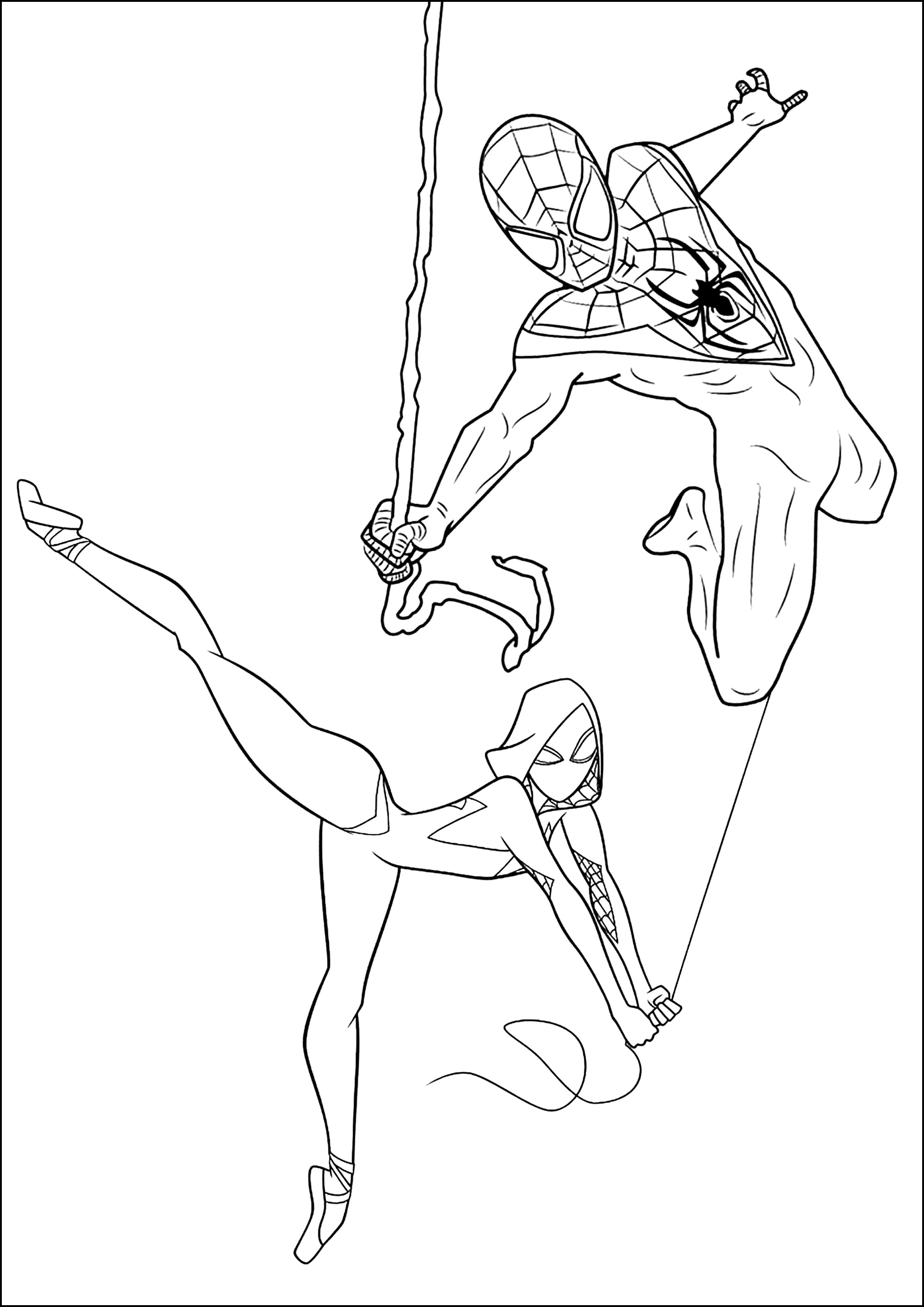 Spider-Man with Spider-Gwen - Spider-Man : Into the Spider-Verse Kids  Coloring Pages