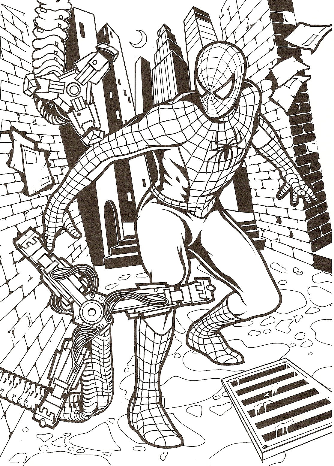 Spiderman in the street ready to give a beating to a bad guy!