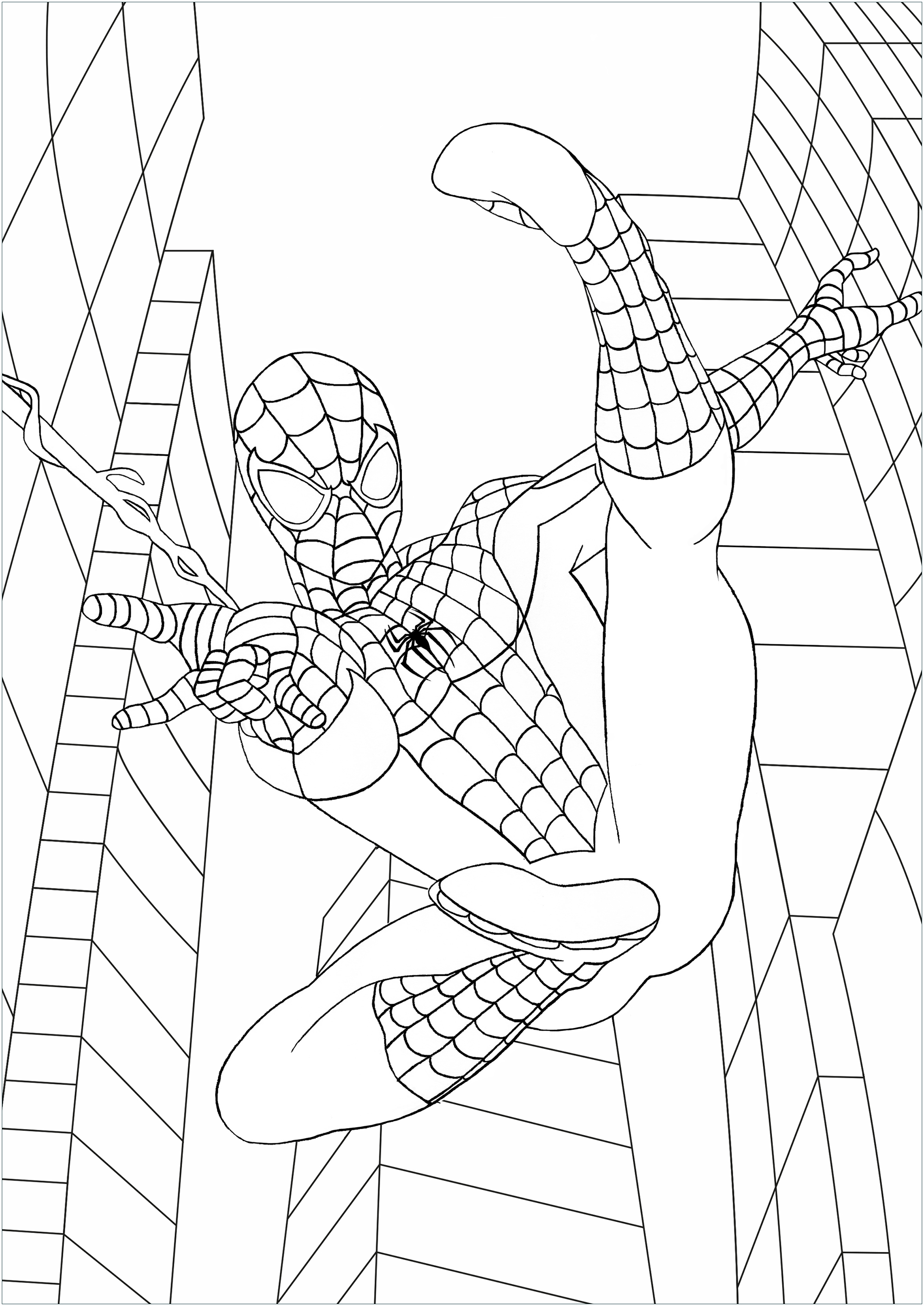 Spider man in high flight Spider Man Kids Coloring Pages