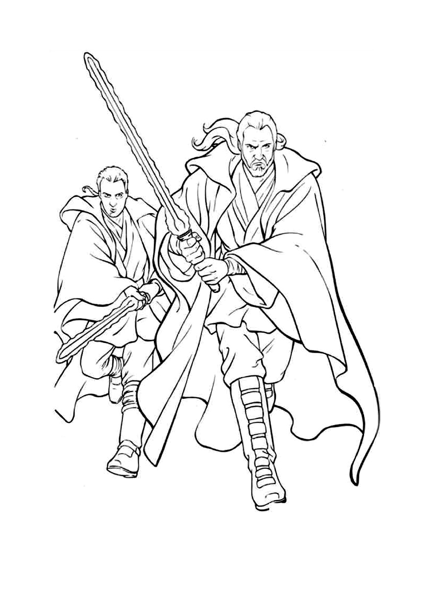 Qui Gon Jinn and Obi Wan Kenobi, coloring book drawing from Star Wars Episode 1