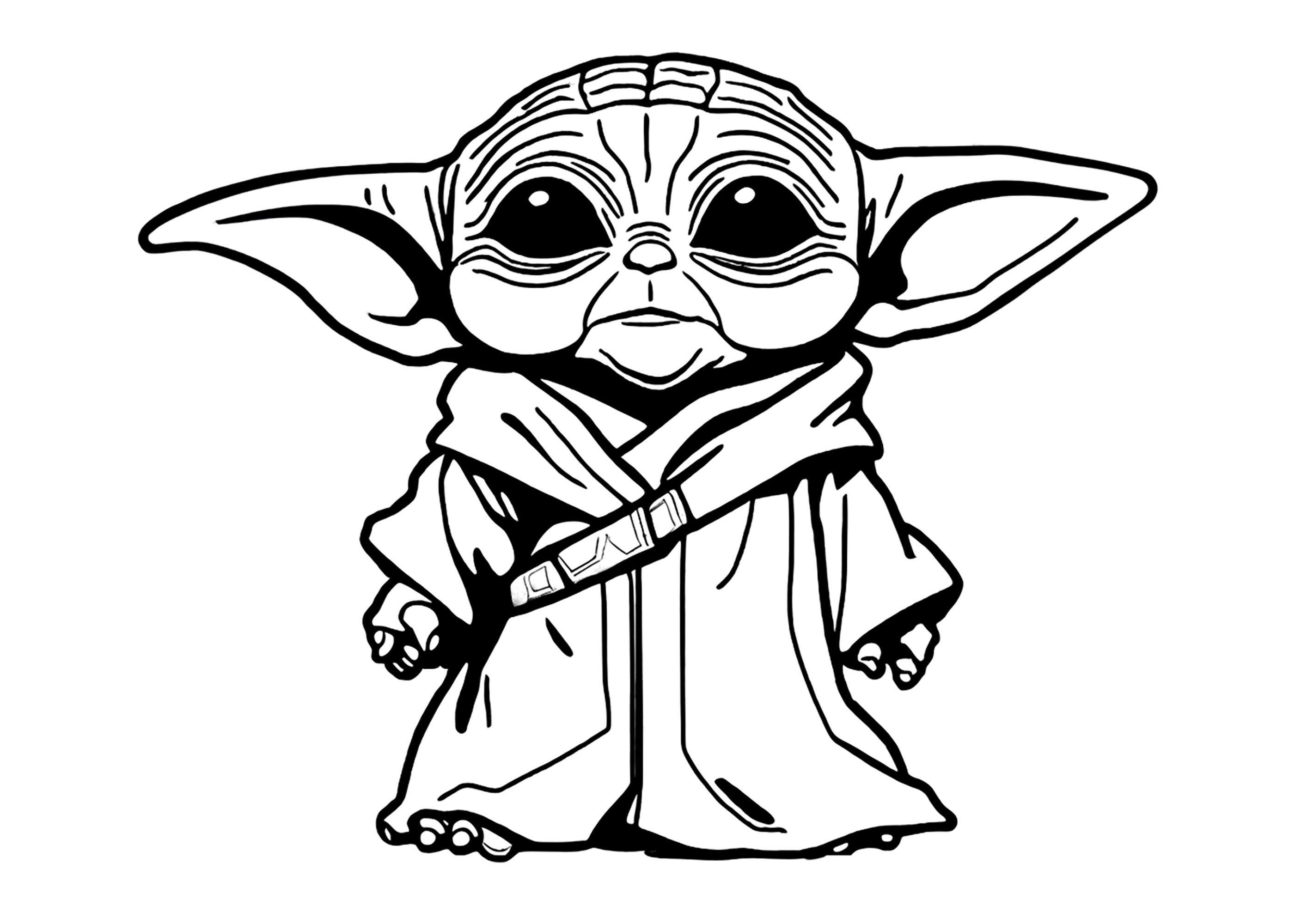 Grogu (Baby Yoda) with thick lines - Star Wars Coloring Pages for Kids