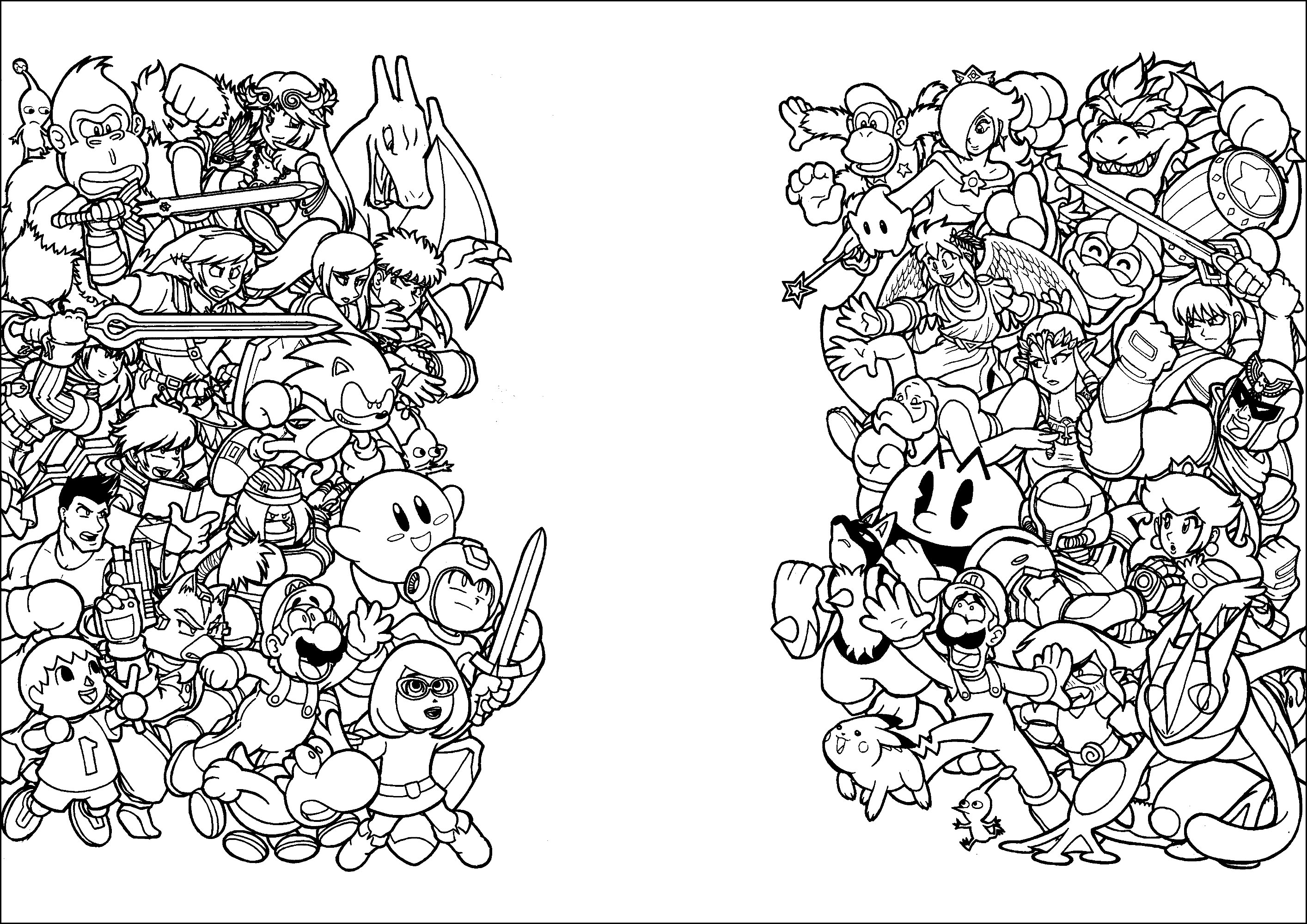 A host of Nintendo heroes ready for battle - Super Smash Bros Coloring ...