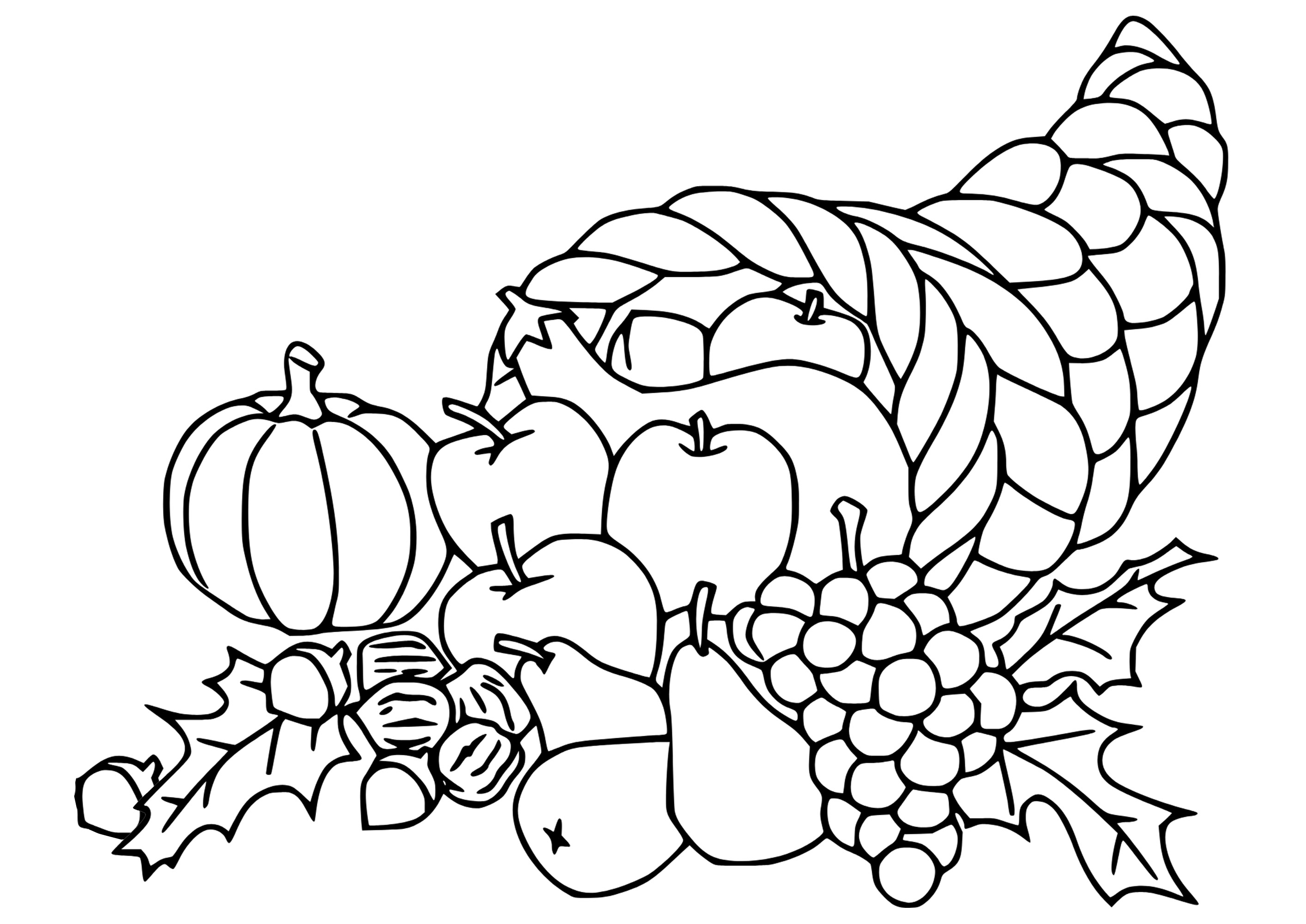 Thanksgiving Cornucopia - Thanksgiving Kids Coloring Pages
