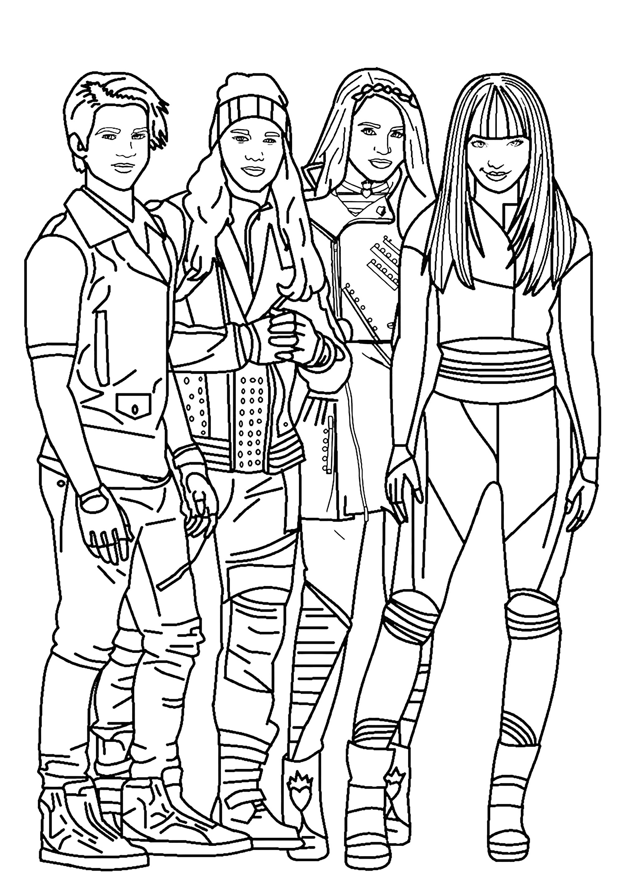 Four Descendants characters - Descendants Coloring Pages for Kids