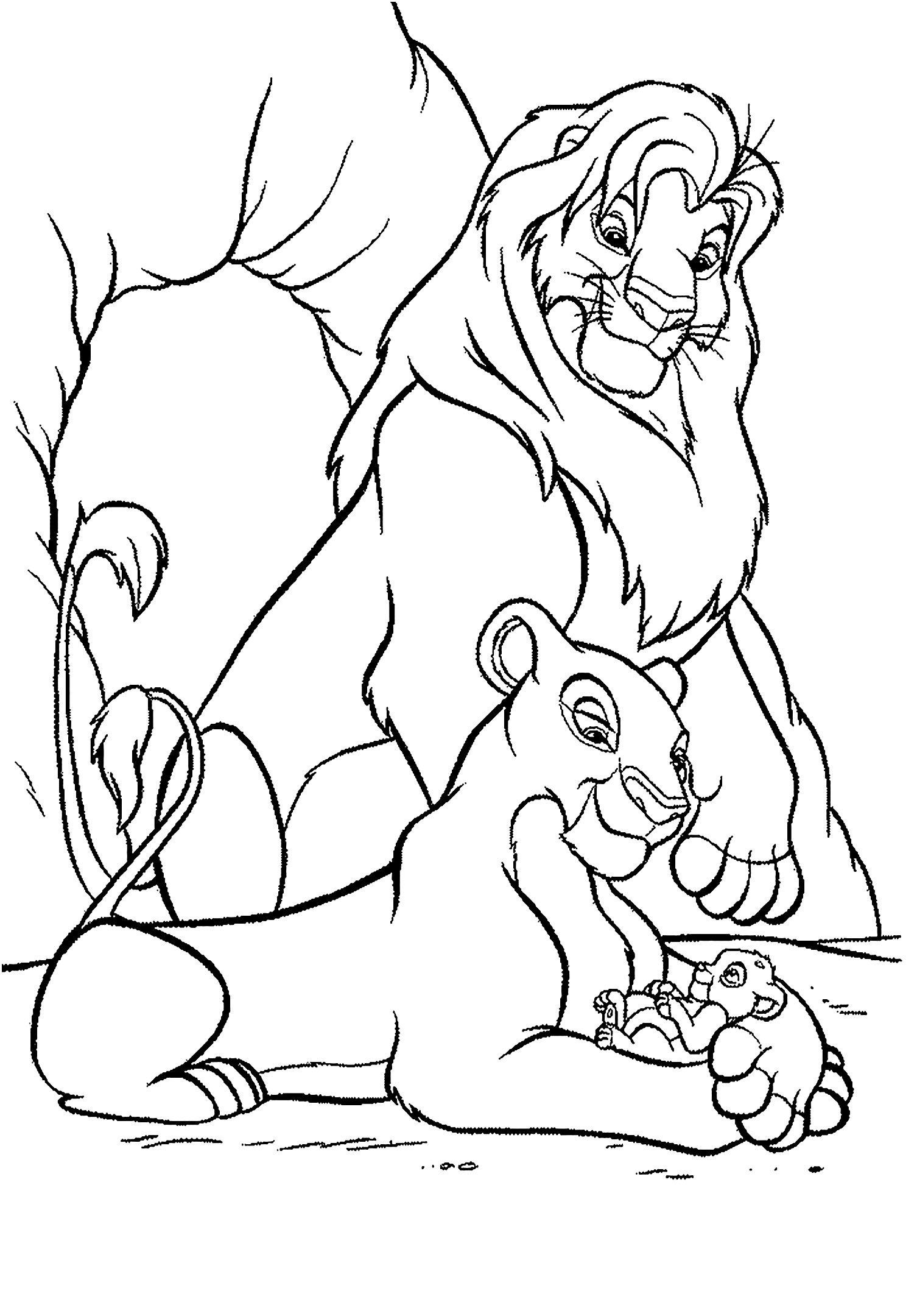 Coloring page with Mufasa, Sarabi and their son Simba