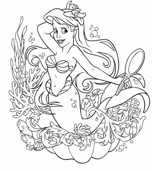The Little Mermaid (Disney): Ariel with Polochon - The Little Mermaid Kids  Coloring Pages