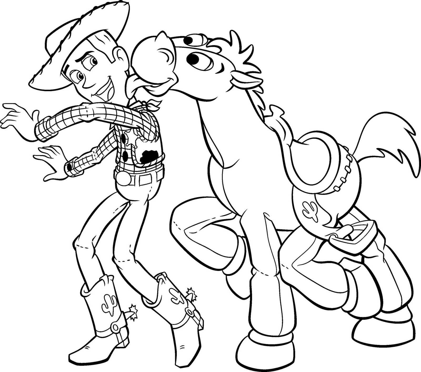 Funny Toy Story coloring page for children : Woody and Bullseye