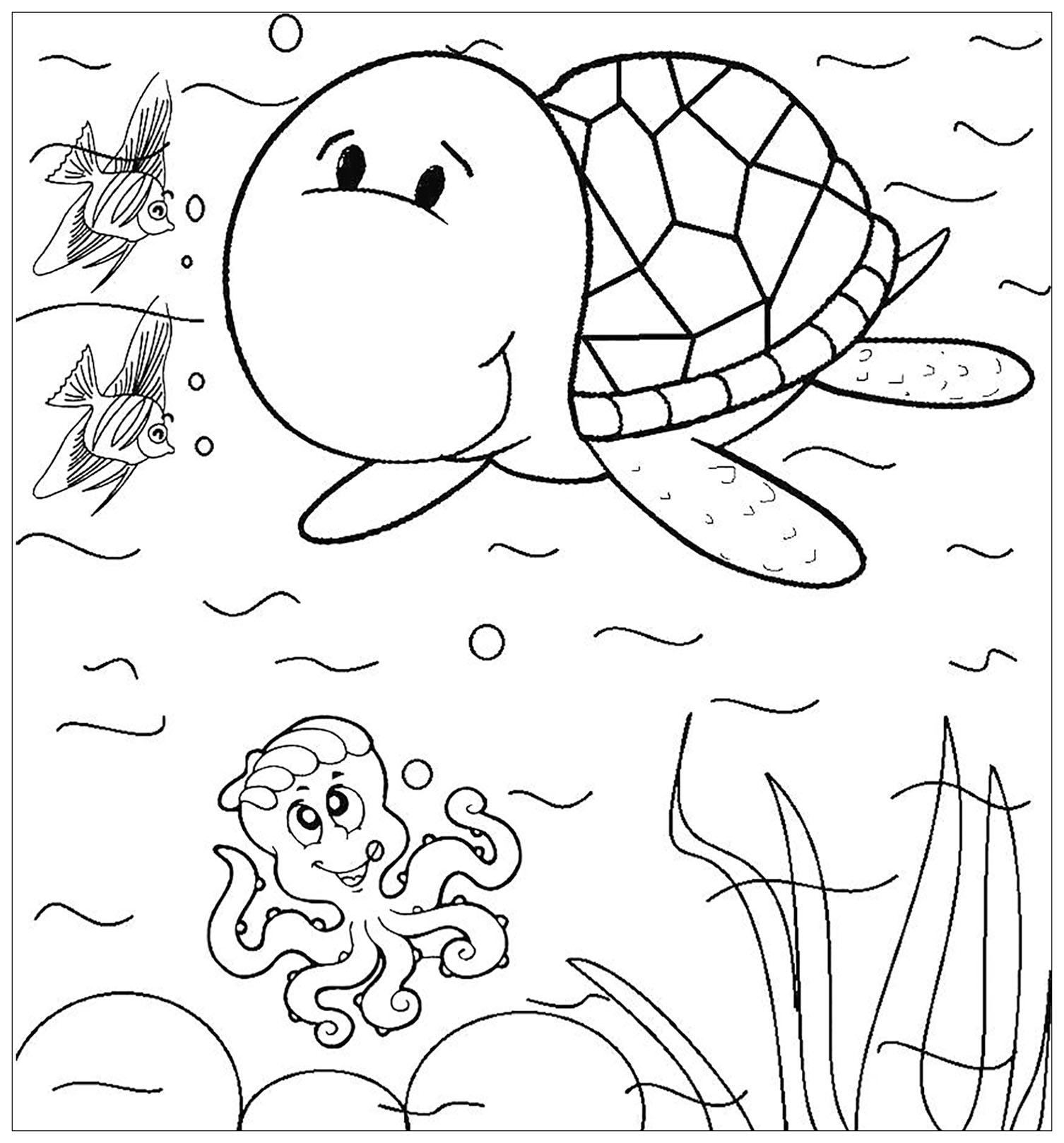 Easy coloring turtle image for kids