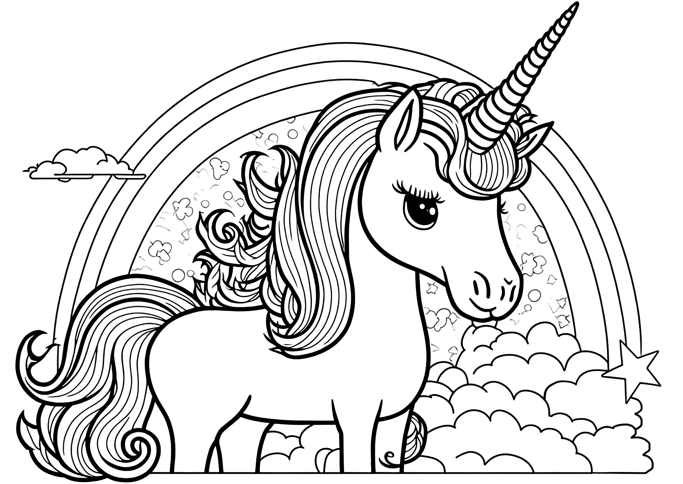 Unicorn and rainbow Unicorns Kids Coloring Pages