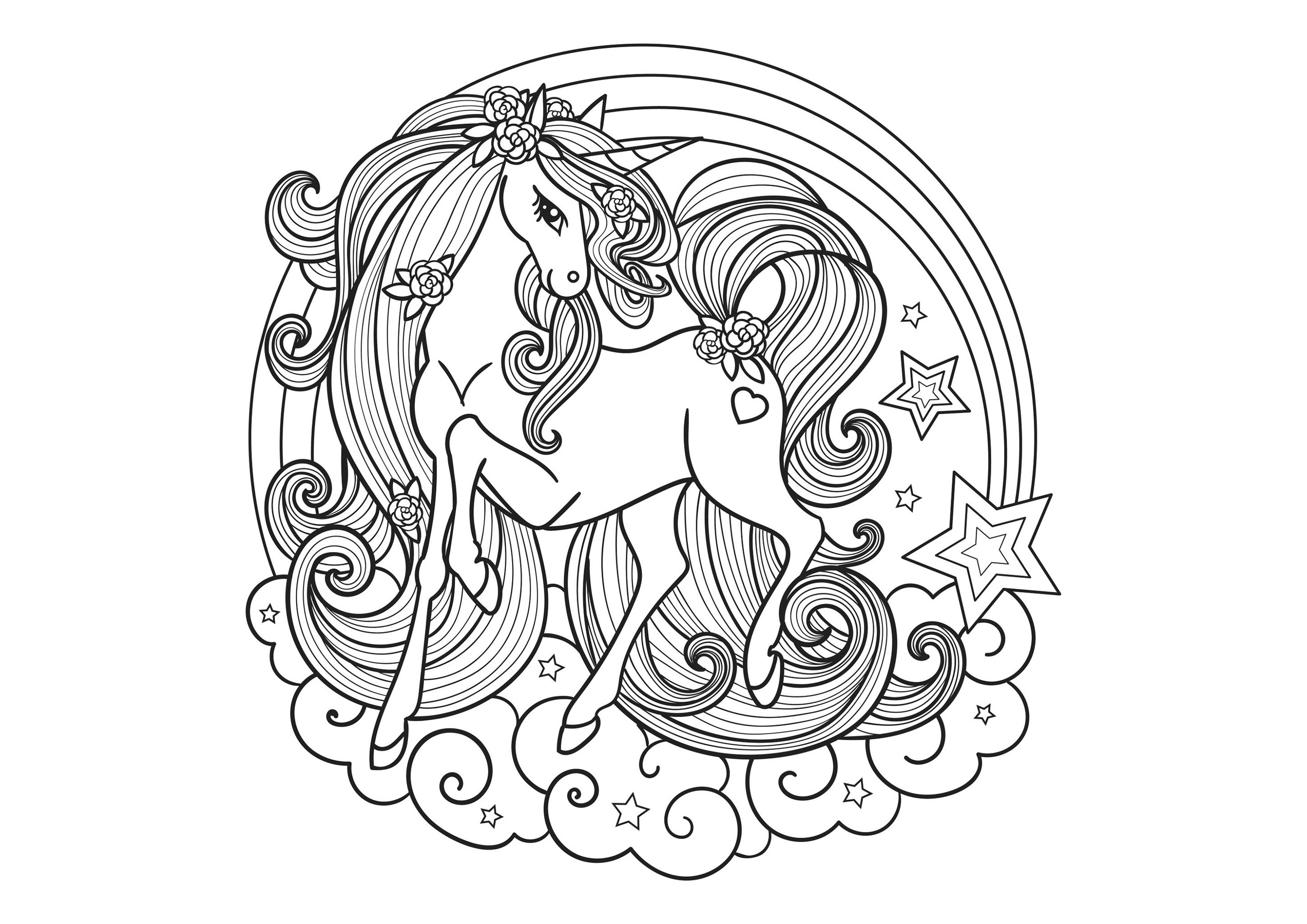 Unicorn and clouds - Unicorns Kids Coloring Pages